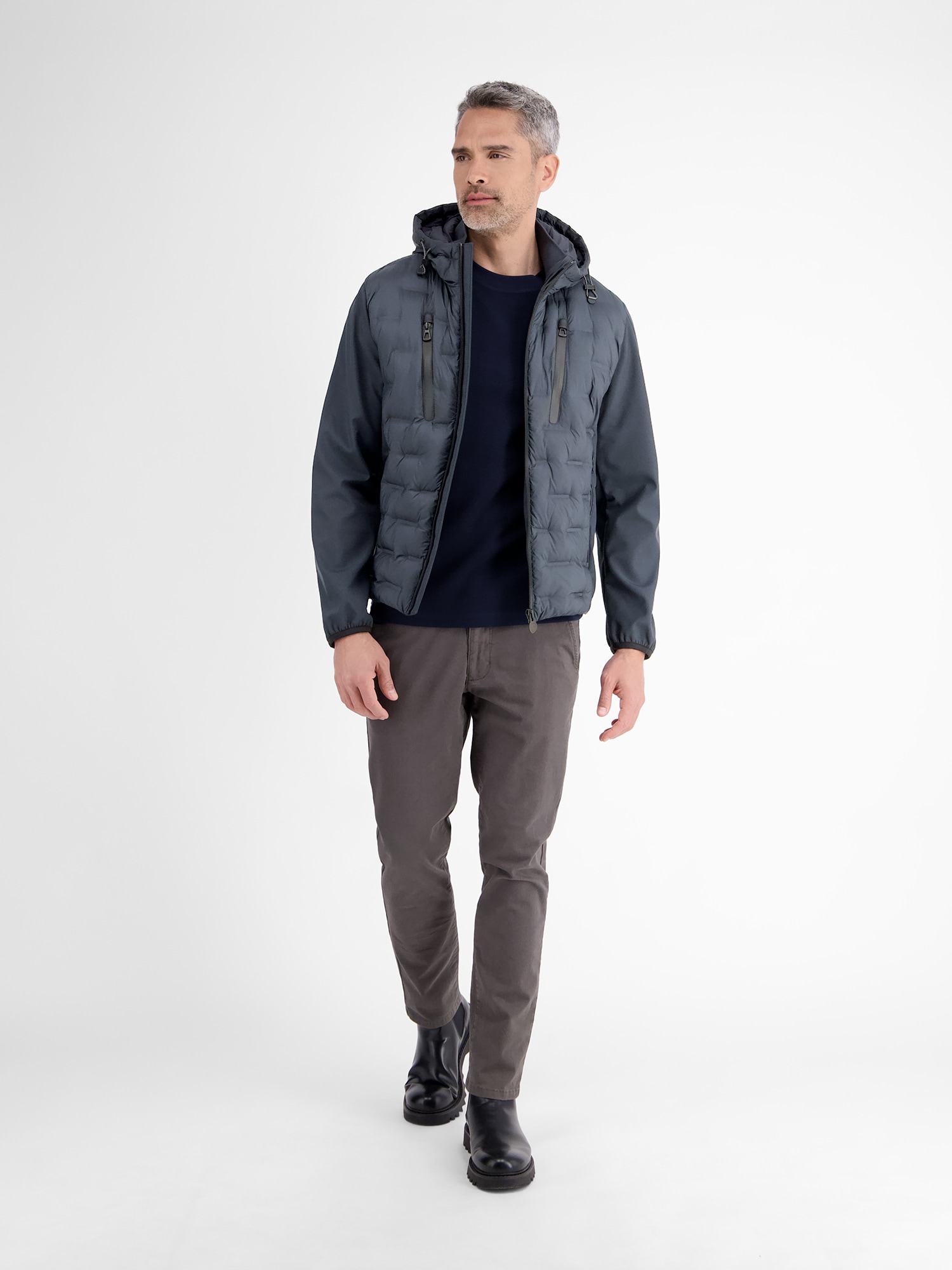 LERROS Steppjacke »LERROS Sportive Hybrid-Jacke mit Steppfront«, mit Kapuze, Atmungsaktiv, wasser- und windabweisend