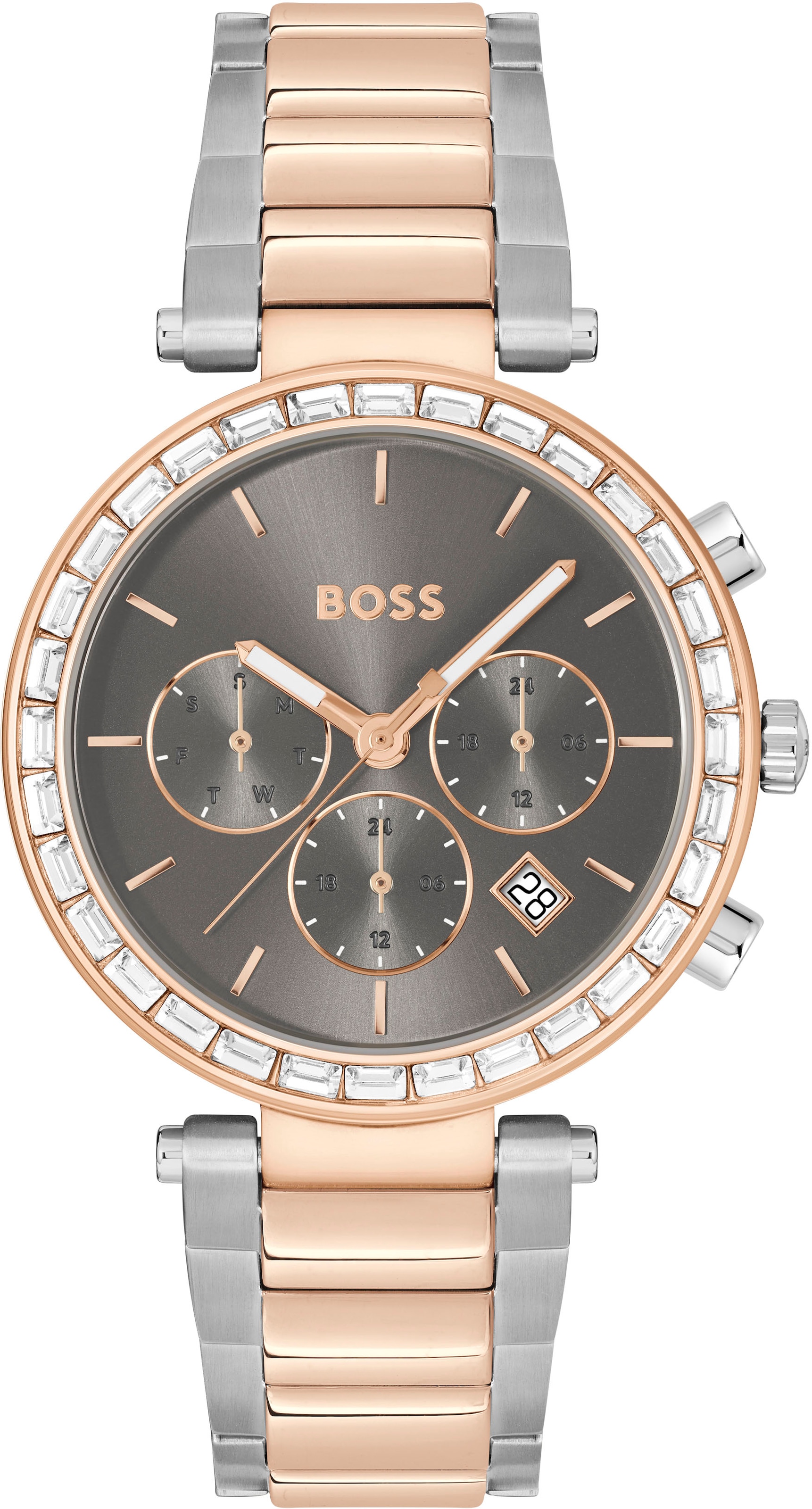 BOSS Multifunktionsuhr »ANDRA, 1502690«, Quarzuhr, Damenuhr, Armbanduhr, Glaskristalle, Datum