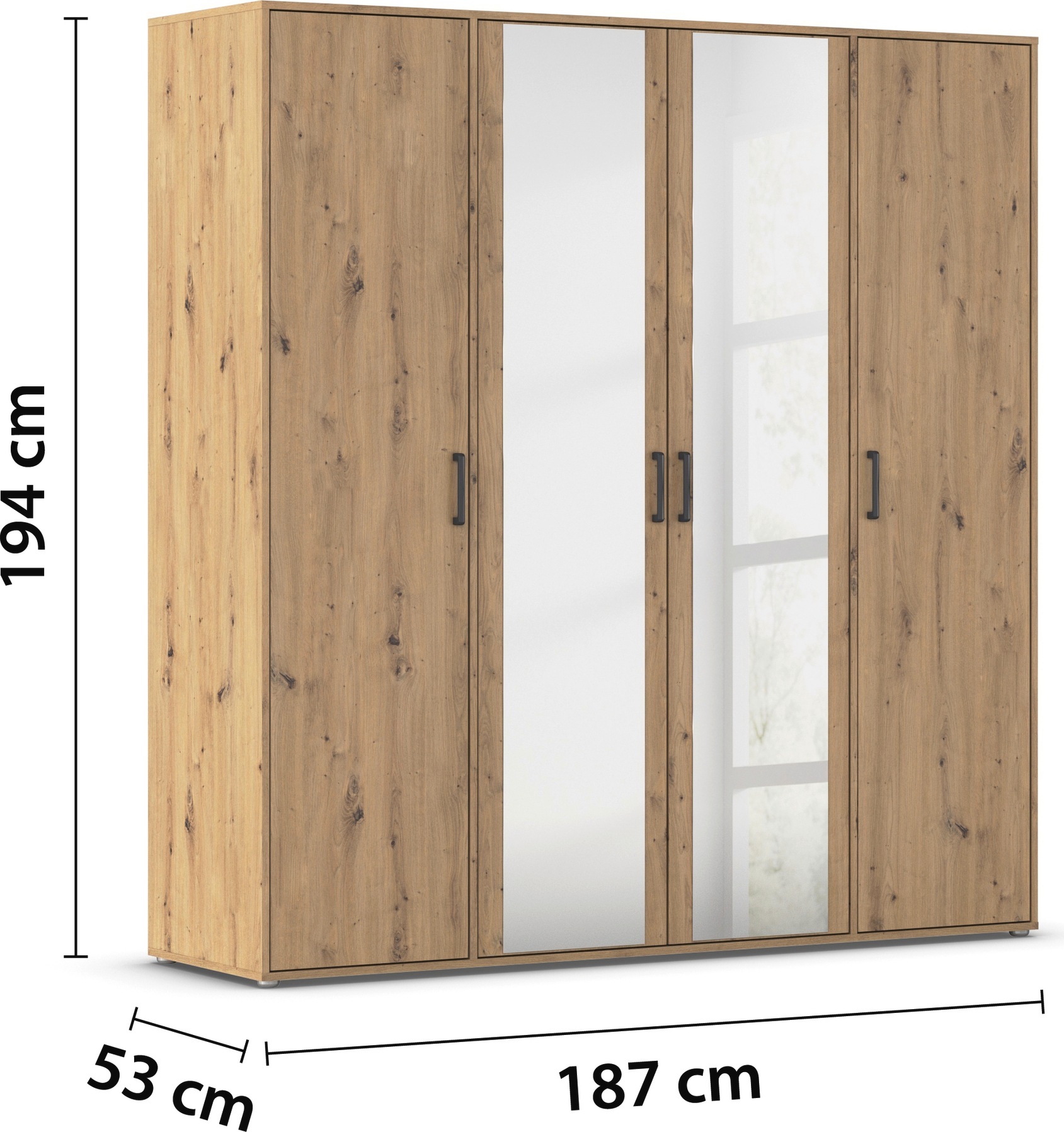 rauch Drehtürenschrank »Kleiderschrank Schrank Garderobe Wäscheschrank VOYAGER«, (in 3 verschiedenen Ausstattungen BASIC/CLASSIC/PREMIUM), mit modernen Griffen in Graumetallic und Spiegel