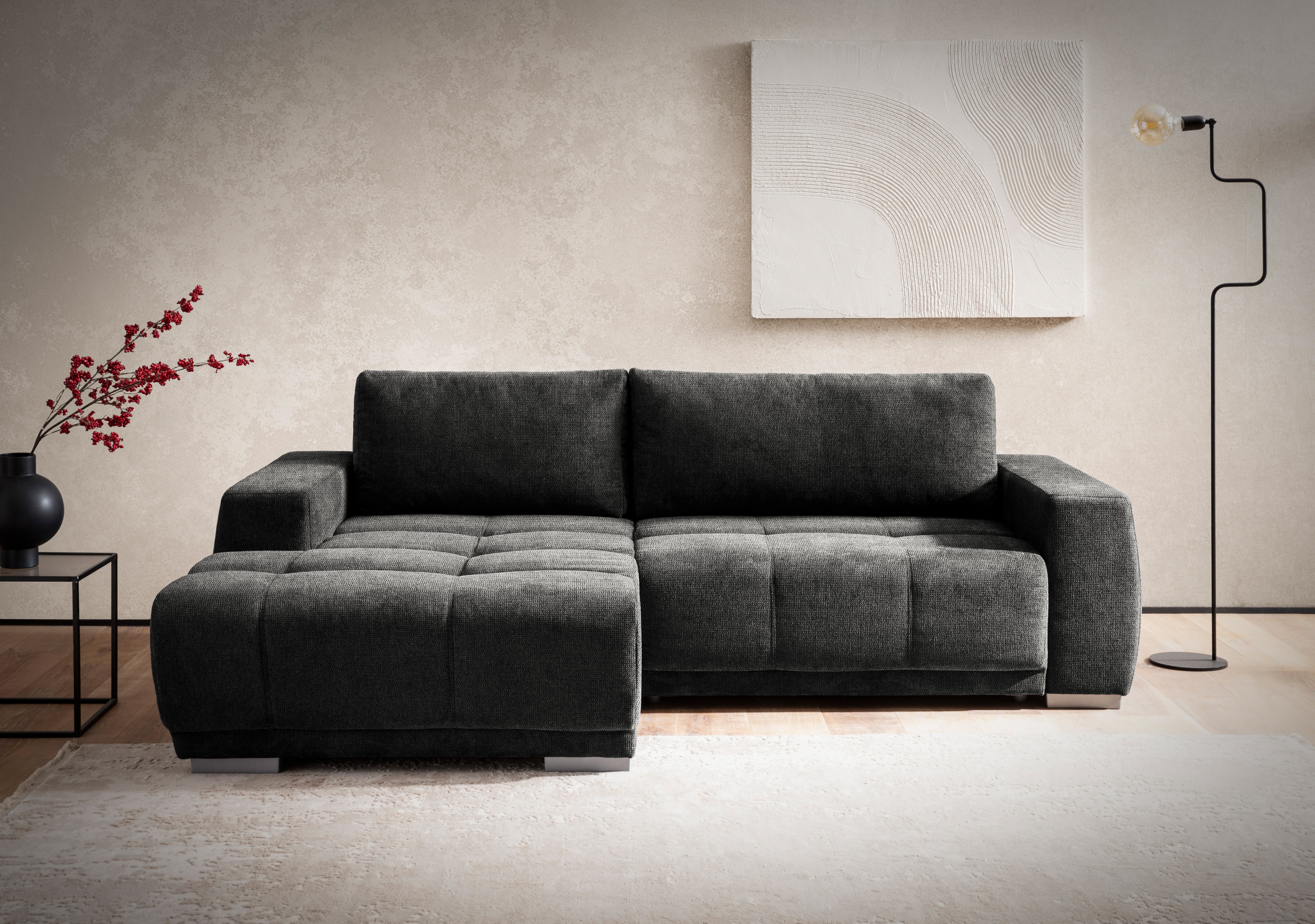OTTO home Ecksofa "Bolero L-Form, B: 241 cm, bequeme Wellenunterfederung, wahlweise" mit Schlaffunktion und Bettkasten, Liegefläche 187x122cm, Gästebett