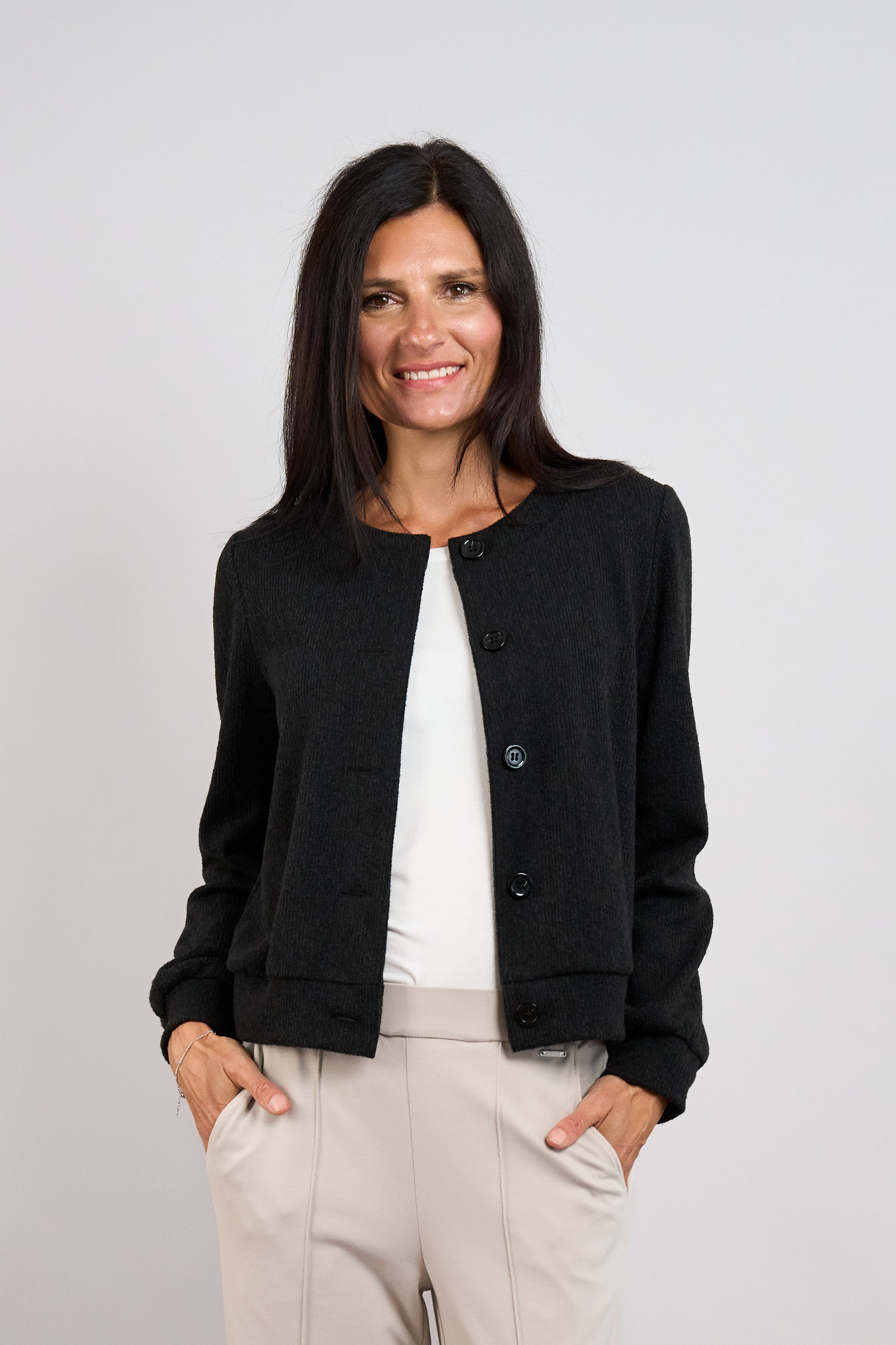Seidel Moden Cardigan meliert / Rundhals / MADE IN GERMANY