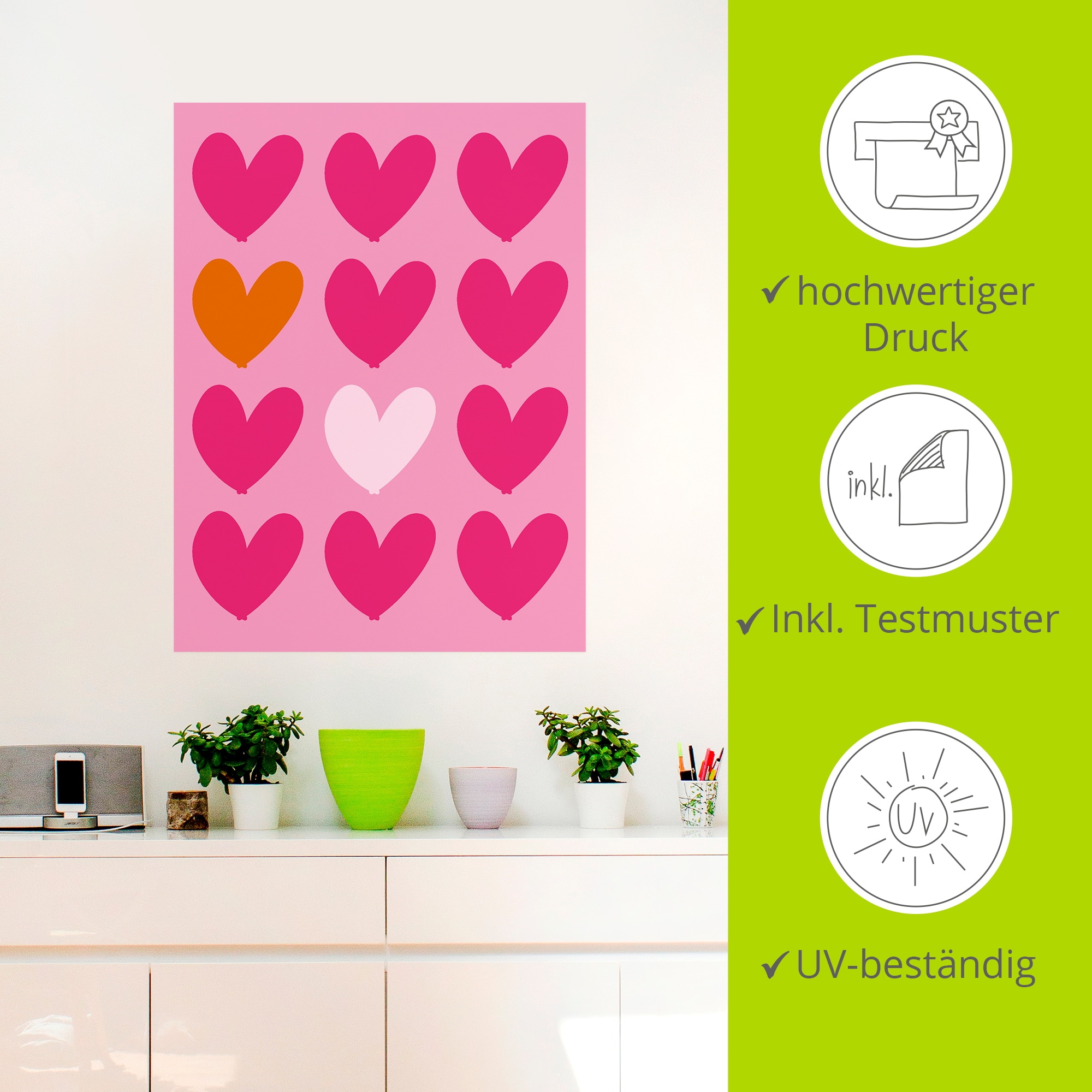 Artland Wandbild »Herzen auf pink« Herzbilder 1 Stk. tlg. als Alubild, Leinwandbild, Poster, Wandaufkleber in verschied. Größen