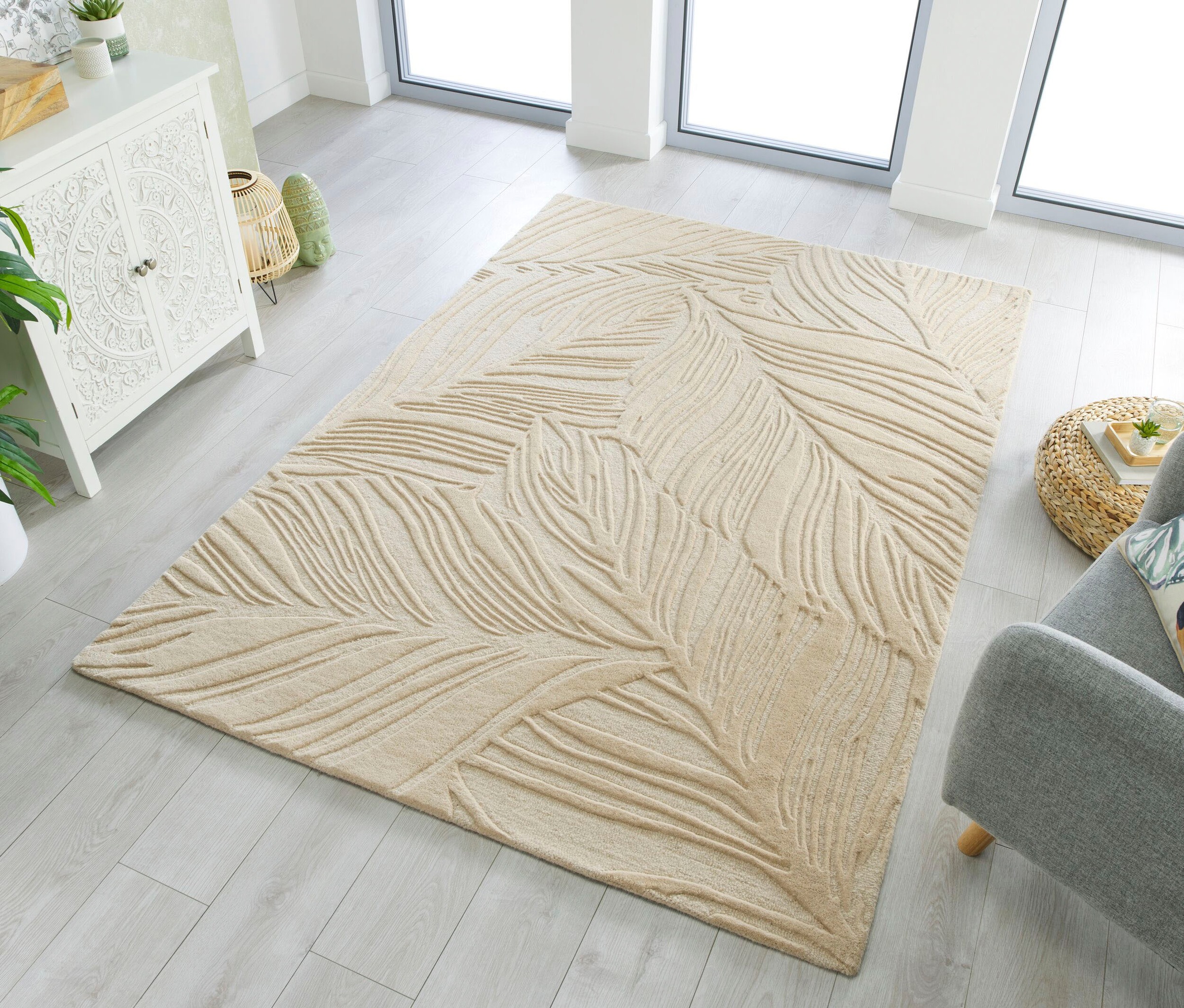 FLAIR RUGS Wollteppich "LINO LEAF" rechteckig 10 mm Höhe Hoch-Tief Effekt günstig online kaufen