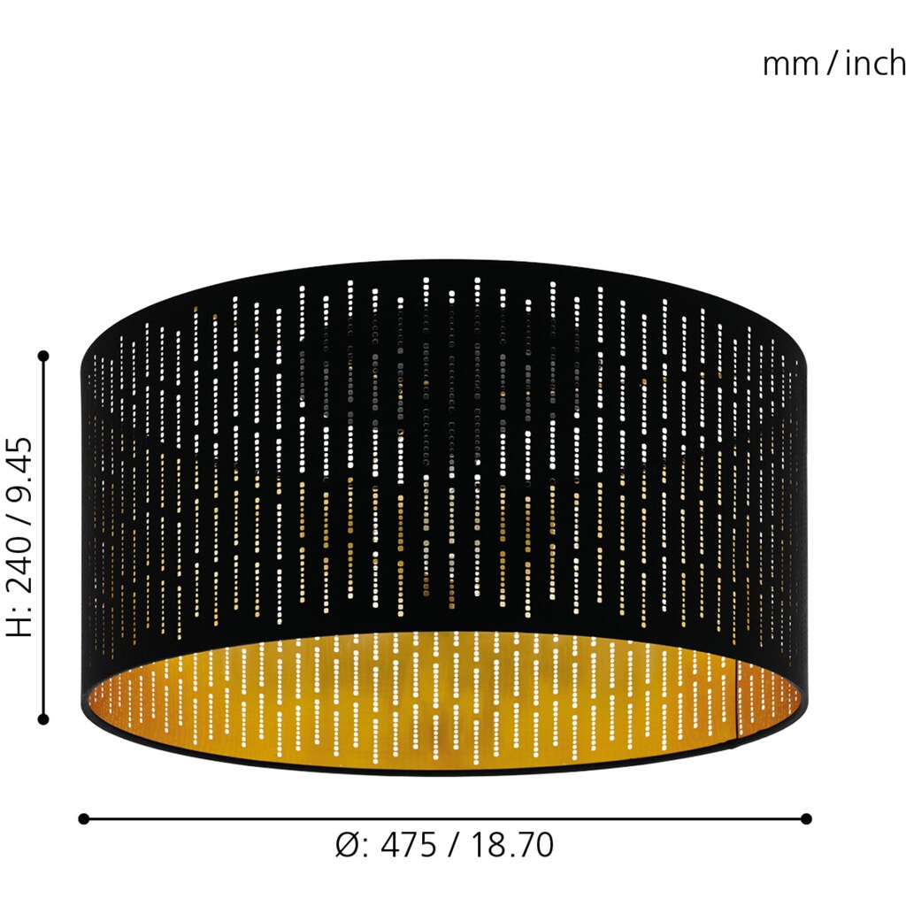 EGLO Deckenleuchte »VARILLAS«, 1 flammig-flammig, Deckenleuchte aus Stahl und Textil, Flurlampe Decke, schwarz gold, E27