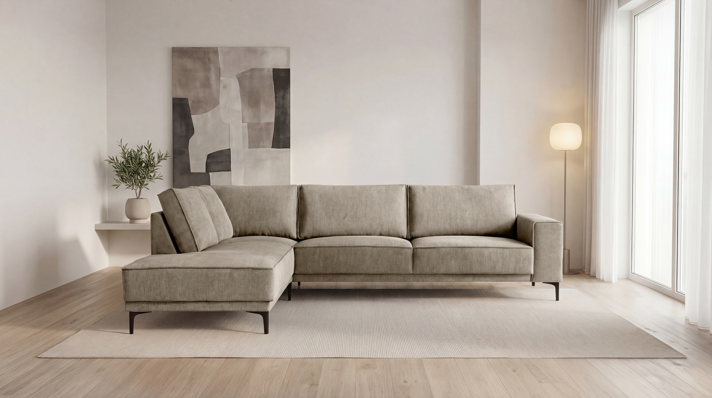 OTTO home Ecksofa "OLAND Bouclé L-Form, B: 289 cm, Skandi-Design" Struktur, Flachgewebe, Luxus-Microfaser, Boucle