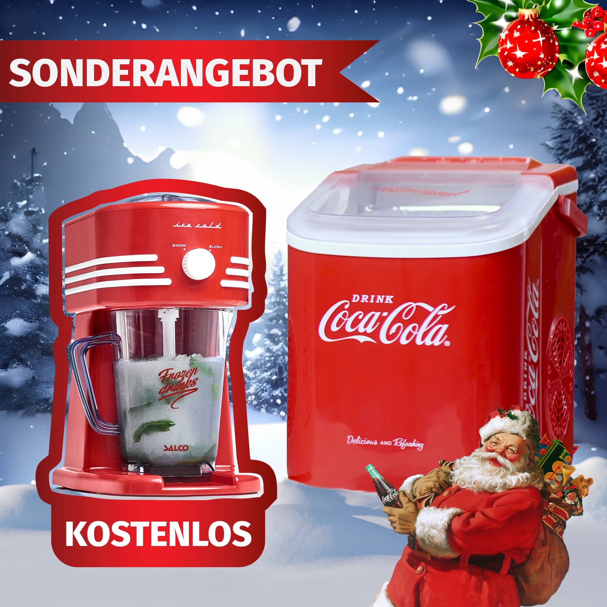 SALCO Eiswürfelmaschine "EIS-2024 - Eiswürfelbereiter und Slush- and Crushed Ice Maker", COCA-COLA ICE CUBE MAKER