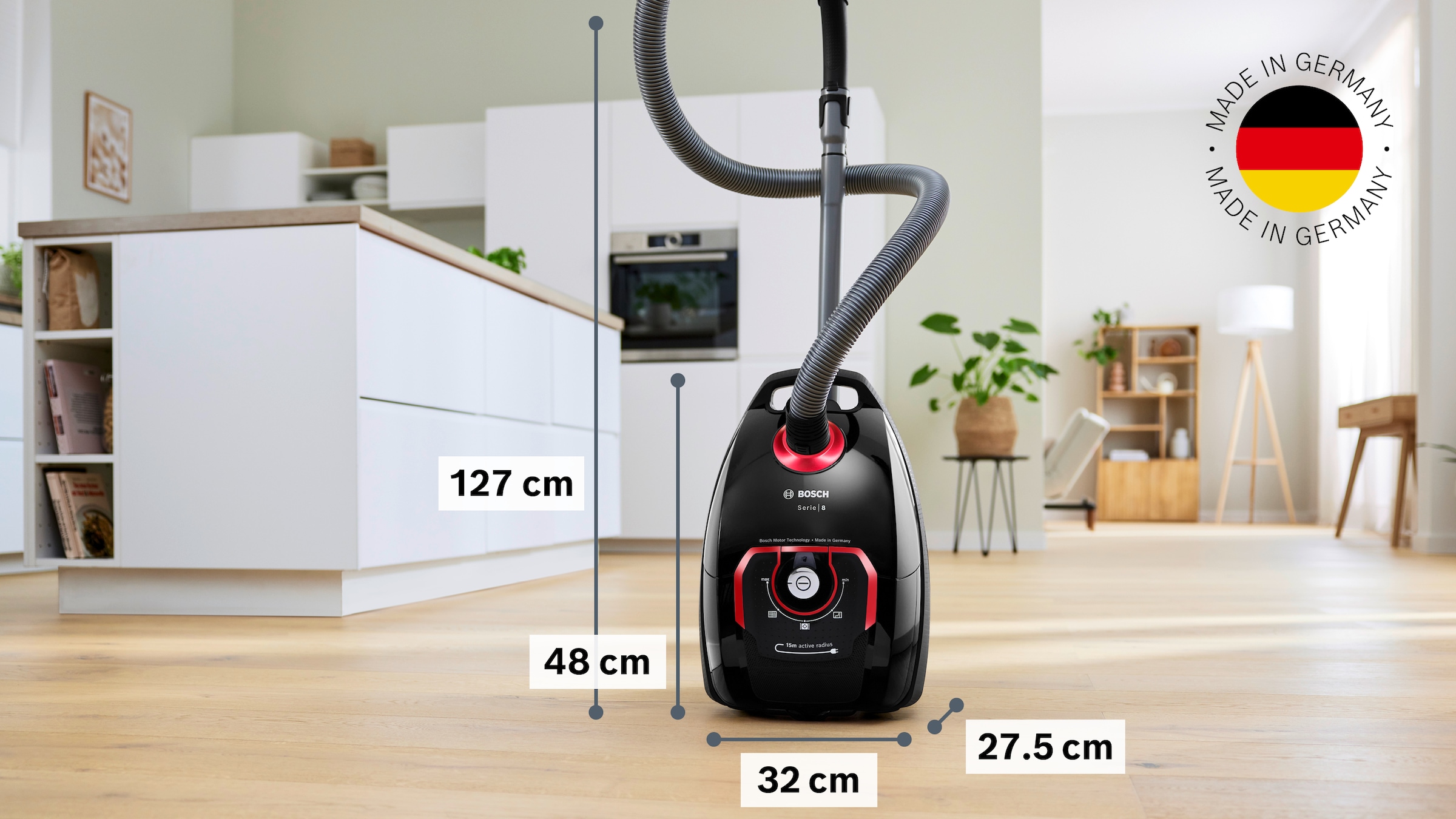 BOSCH Bodenstaubsauger »Serie 8 BGB75X650, ideal für Allergiker, 10 Jahre Motorgarantie« 650 W mit Beutel Hygiene-Filter, XXL-Polsterdüse, XXL-Fugendüse, langes Kabel, schwarz