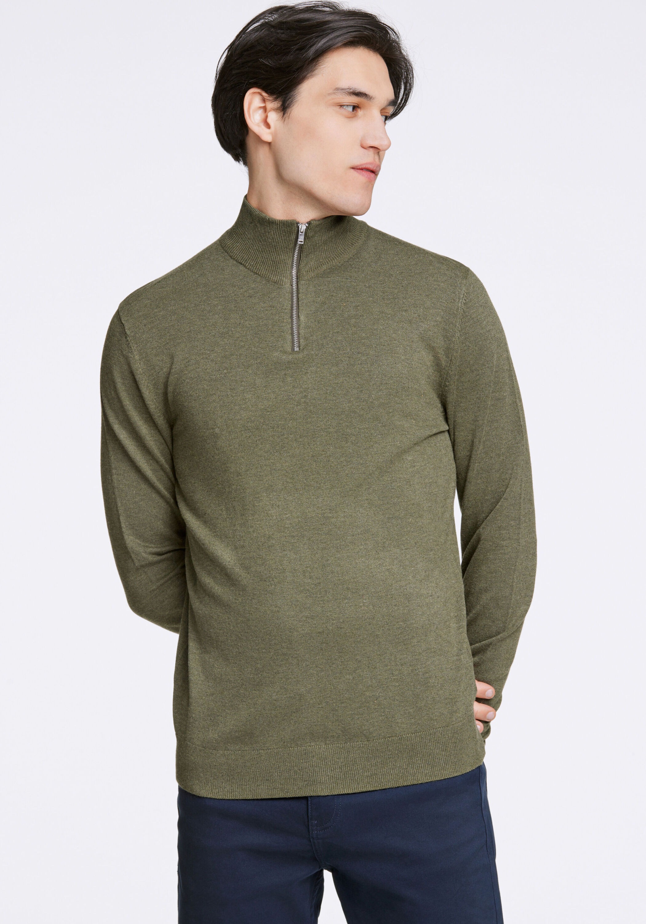 Troyer LINDBERGH "Troyer Slim Fit", Herren, Gr. XL, grün (army mel), Obermaterial: 80% Viskose, 20% Nylon, hoch geschlossener Ausschnitt, Pullover Troyer 4