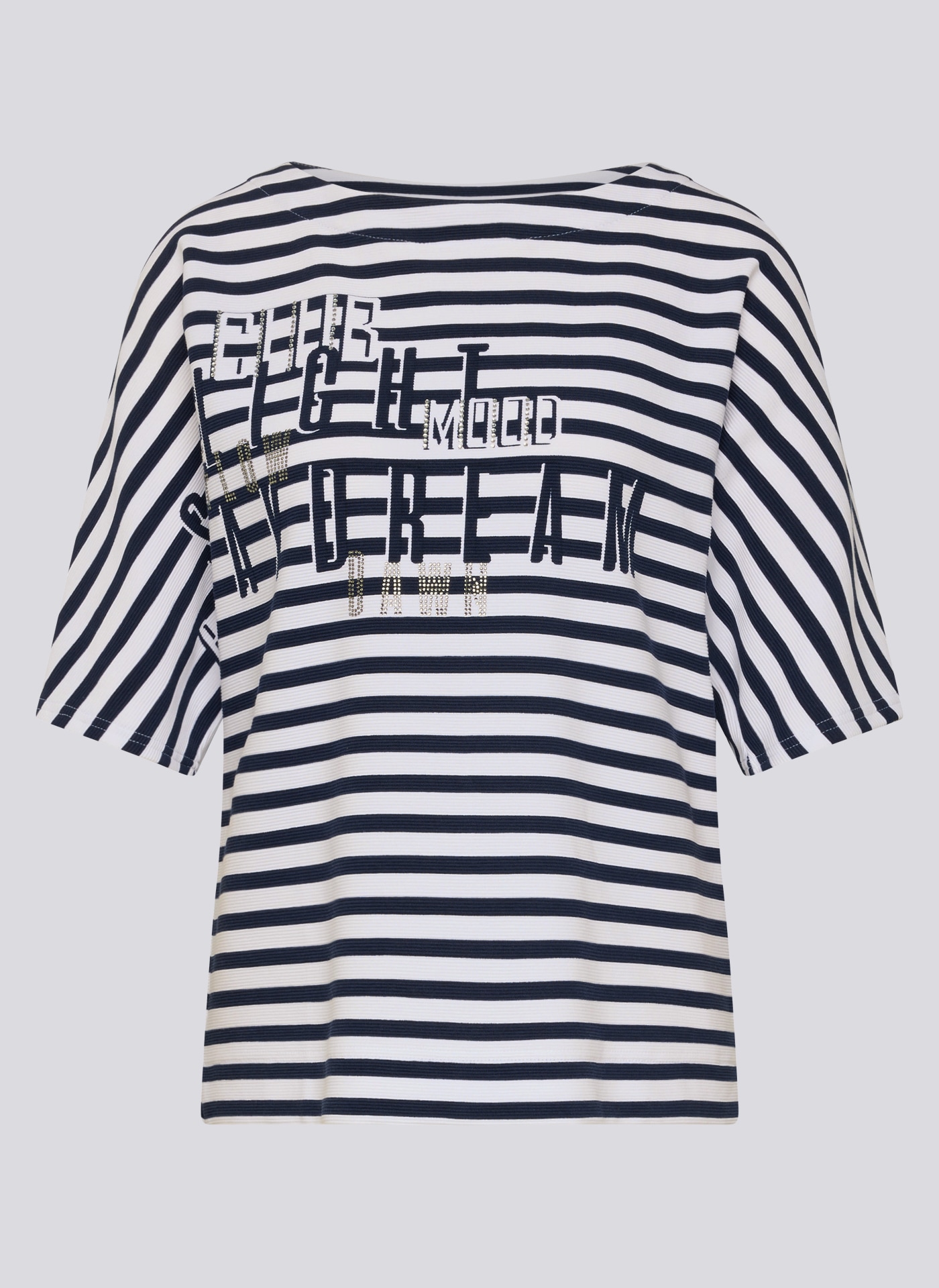 Rabe Rundhalsshirt im Streifen-Look und mit Glitzer-Druck