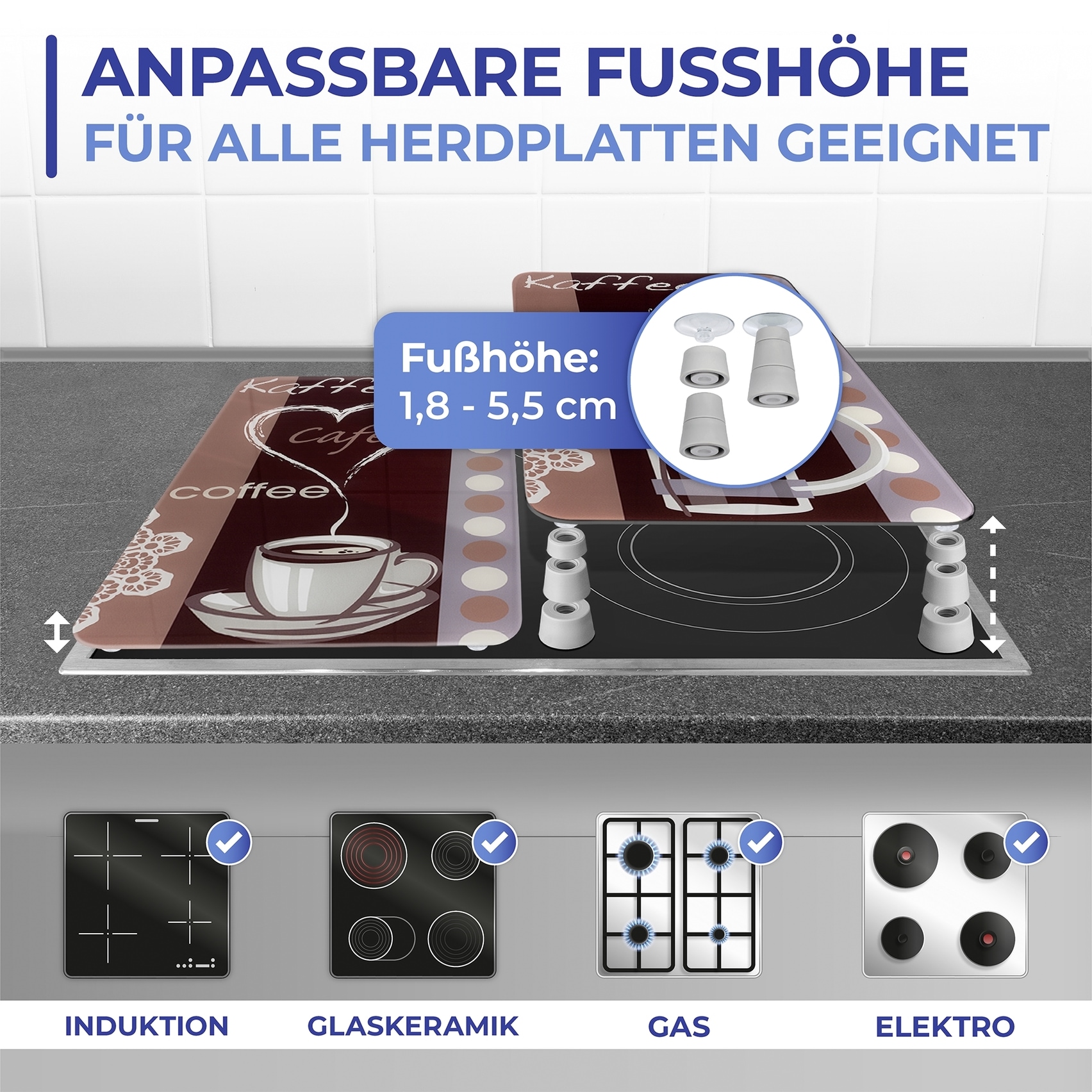 Maximex Herd-Abdeckplatte »Universal Modell Kaffeeduft«, (Set, 2 tlg.), Herdabdeckung für alle Herdarten, kratzfest, mit rutschfesten Füßen