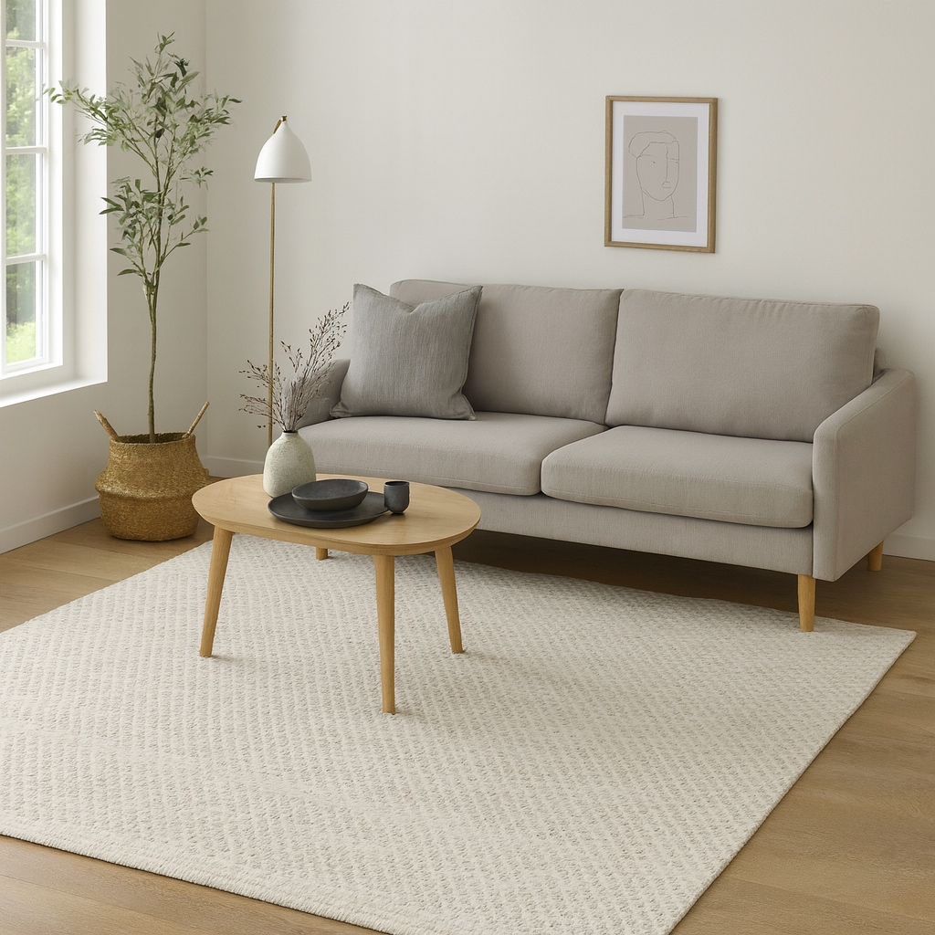 Wollteppich "Wooly Nature", natur,weiß, B:200cm H:10mm L:200cm, Baumwolle, Wolle, MYFLAIR MÖBEL & ACCESSOIRES, Teppiche, Handwebteppich, reine Wolle, Scandi Design, handgewebt, Wohnzimmer