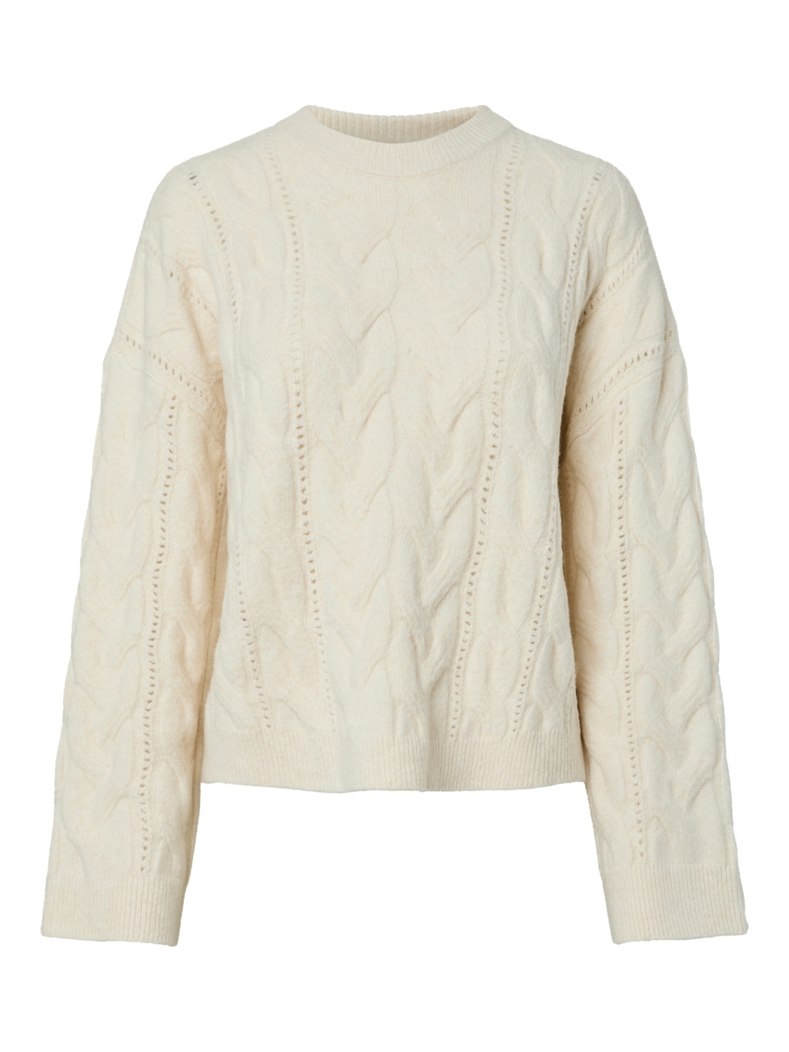 pieces Strickpullover »PCKATHY LS O-NECK CABLE KNIT NOOS BC« Materialmix, Zopfstrickmuster