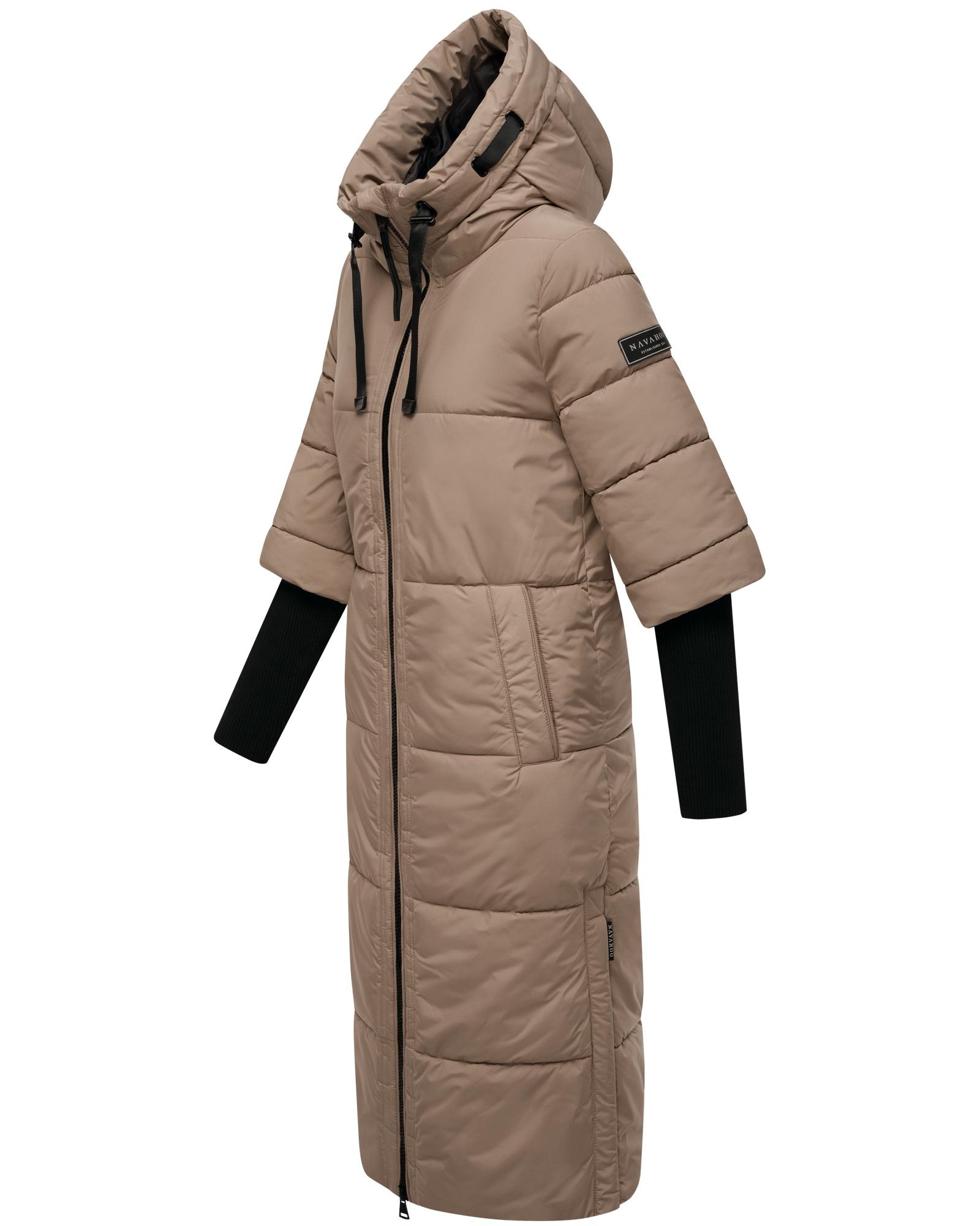 Navahoo Steppmantel »Ciao Miau XIV«, Langer Wintermantel mit Rippstrickärmel