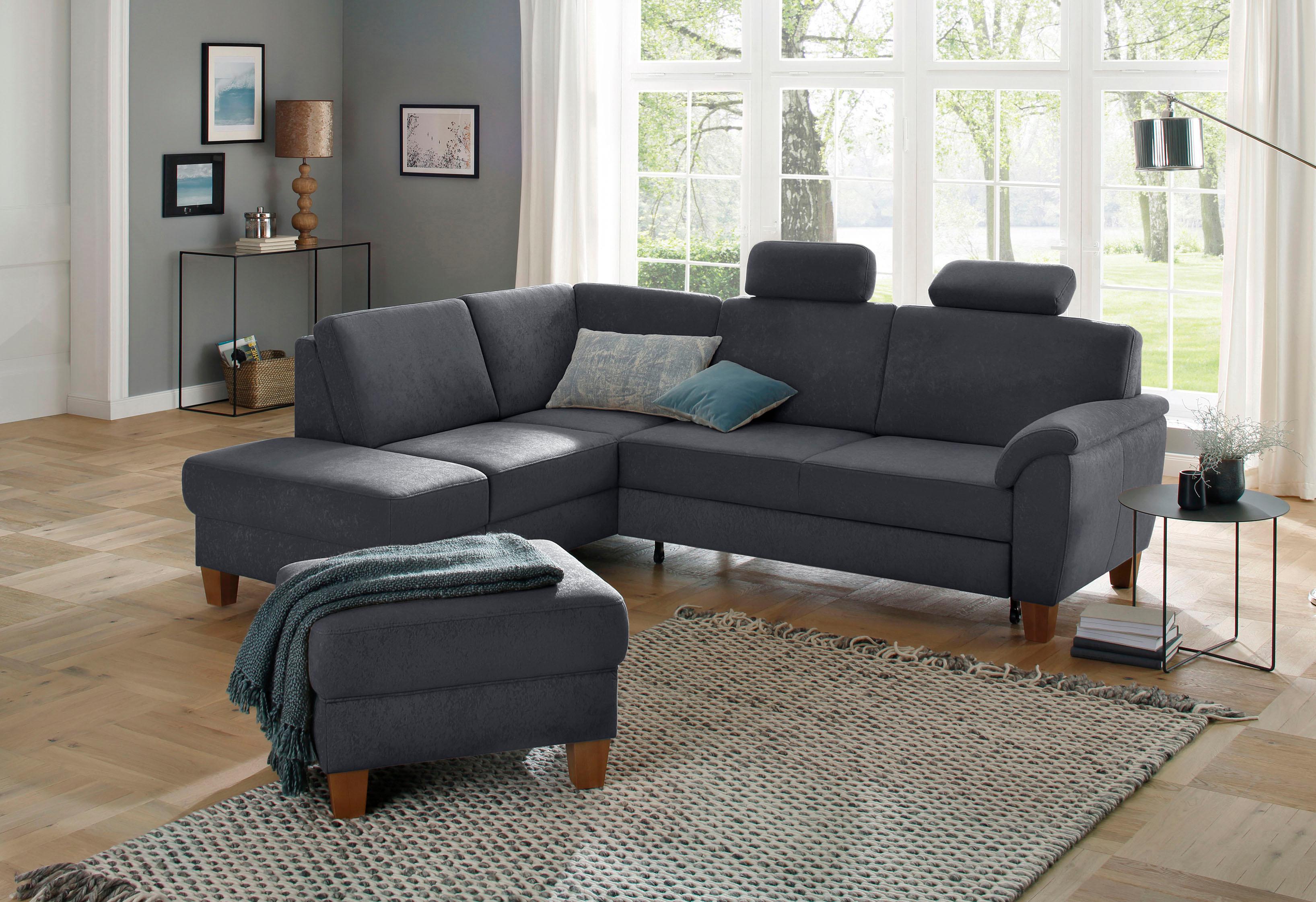OTTO home Ecksofa "Alta L-Form" mit Federkern und Kontrastnaht, Füße Buche eichefarben