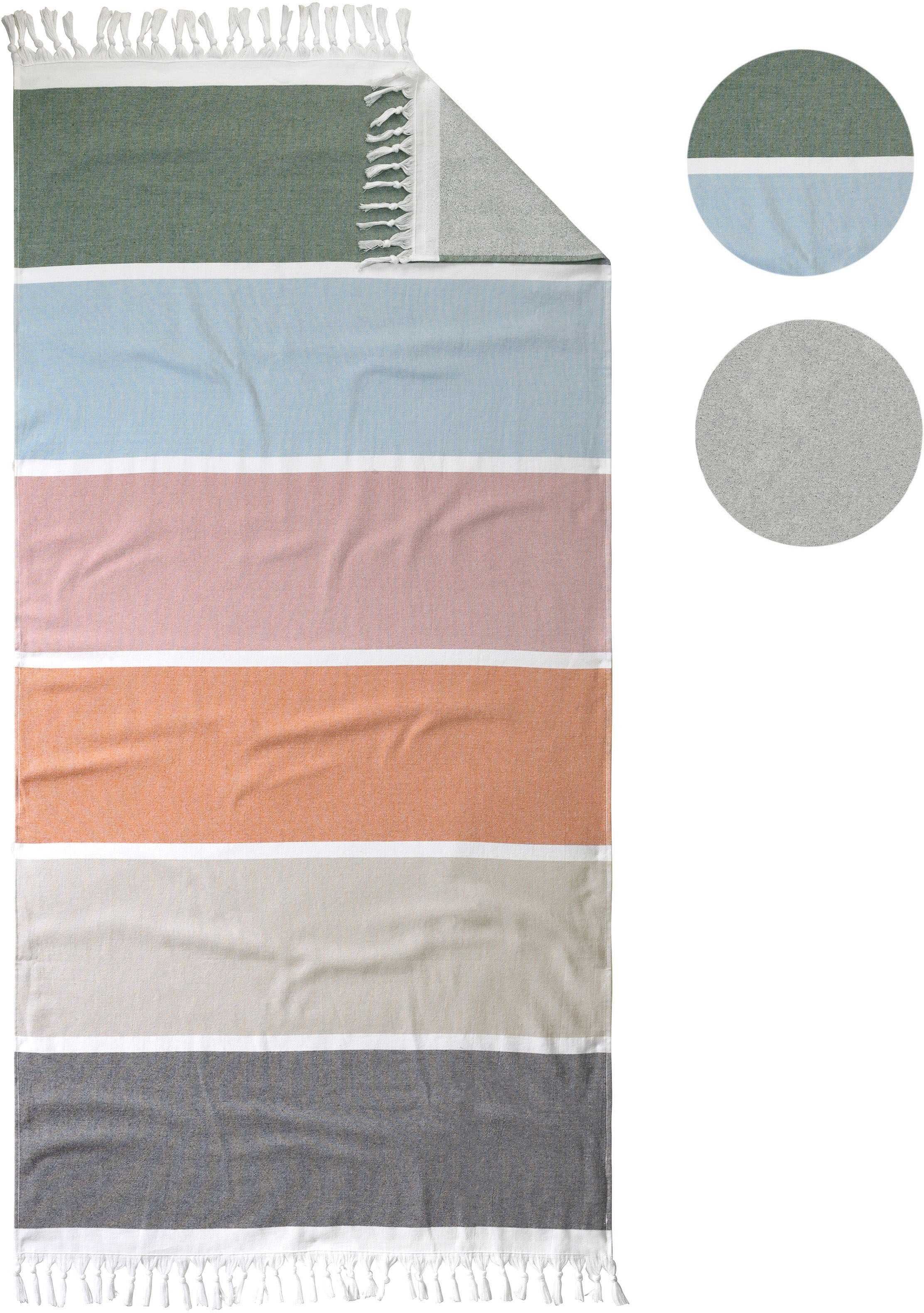 TOM TAILOR HOME Strandtuch »Hamam«, (1 St., Strandtuch 90 x 180 cm), saugfähig, leicht, ideal für Strand, Freibad + Wellness, mit Fransen