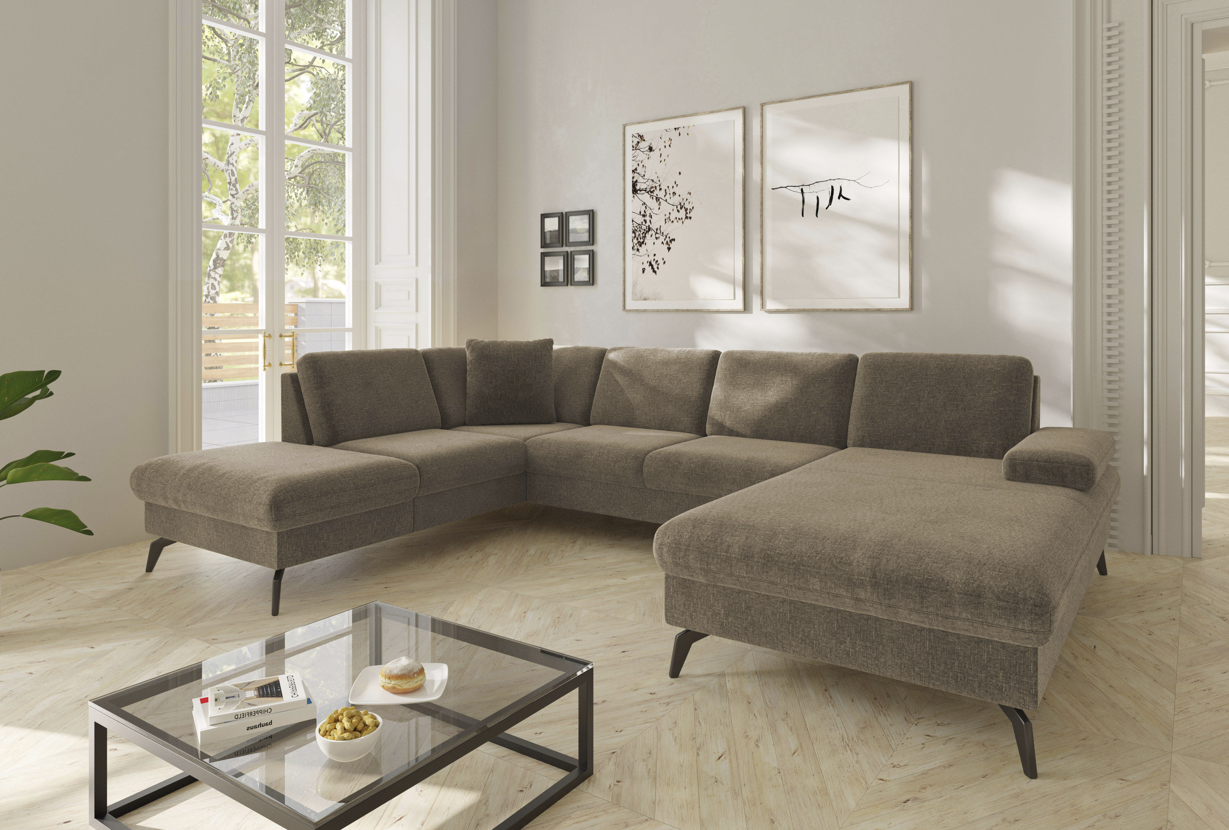 sit&more Wohnlandschaft "Morris Jubi U-Form, B: 300 cm, Armteilverstellung" optional mit Bettfunktion, 1 Zierkissen, komfortable Sitzhöhe 44 cm
