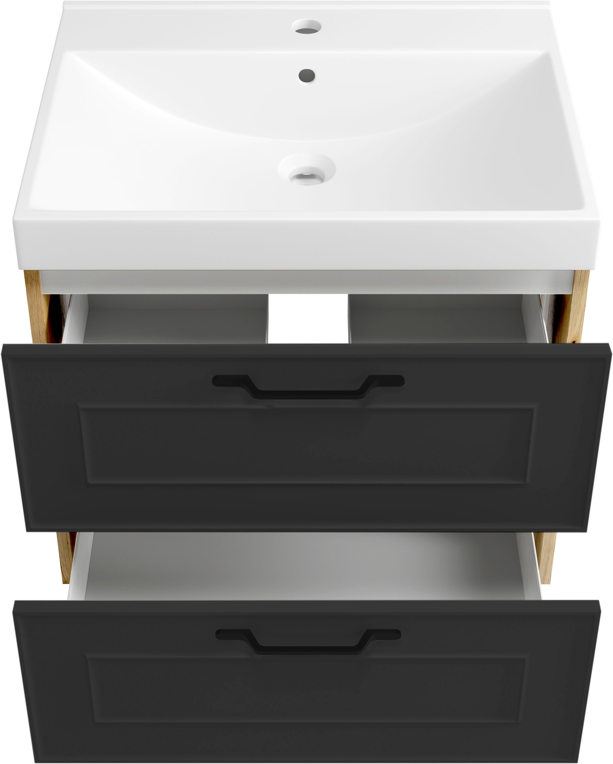 welltime Waschtisch »CADIZ, Waschtisch« matt grau, Landhaus-Optik, schwarze Aktzente