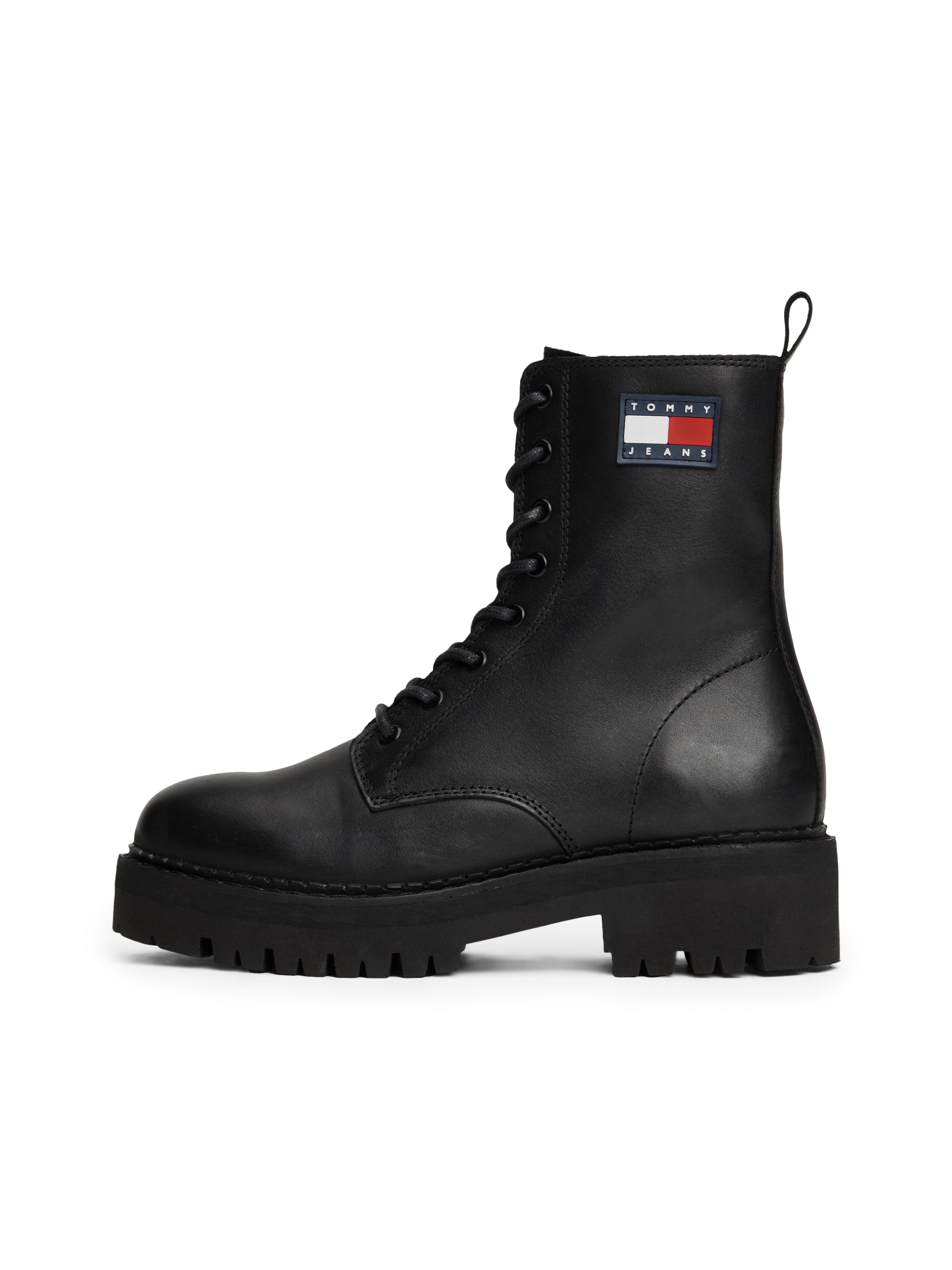 Tommy Jeans Schnürboots "TJW URBAN LACE UP BOOT", Blockabsatz, Schnürstiefelette, Chunky Boots, seitliche Logoflagge