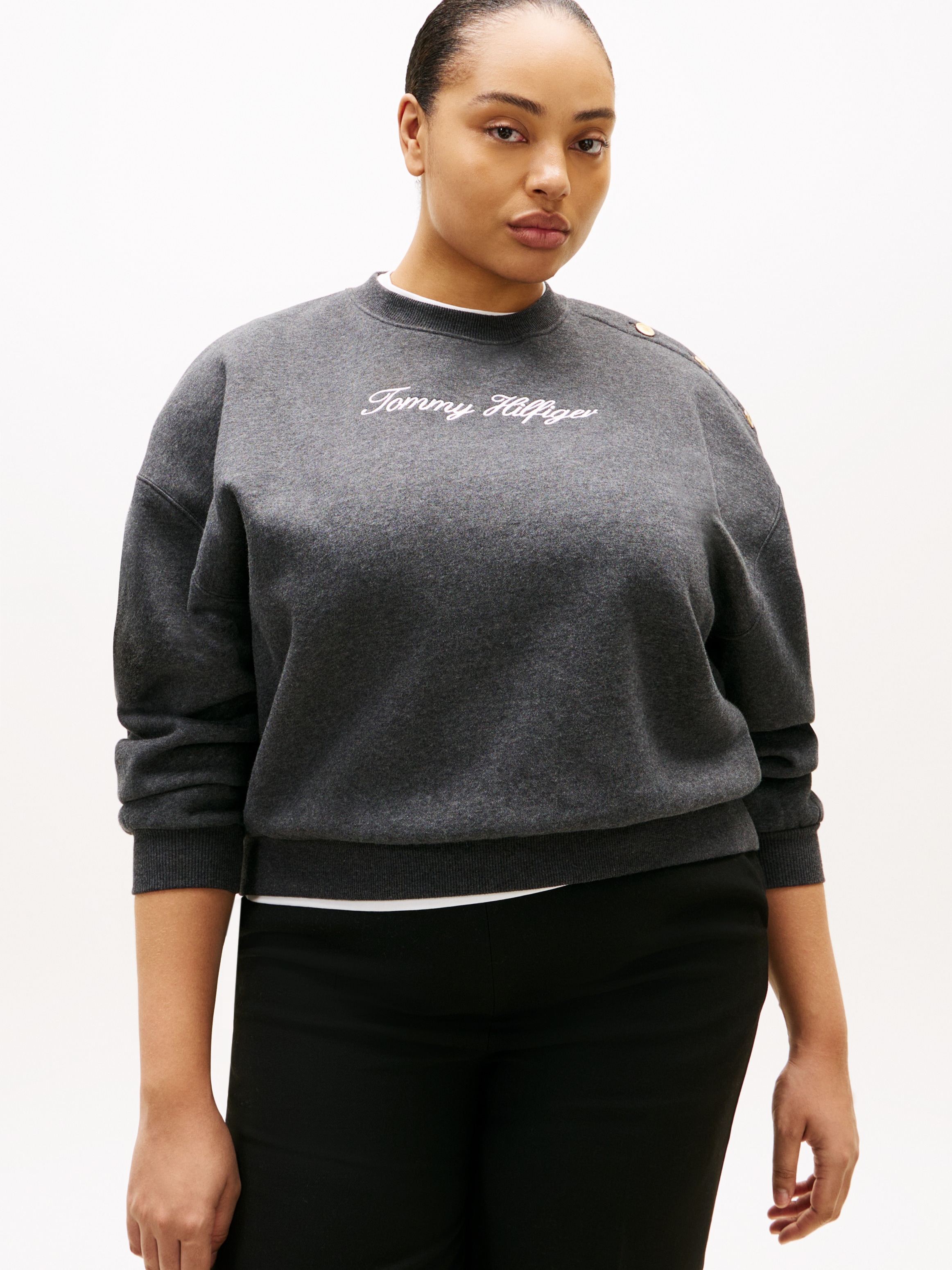 Tommy Hilfiger Curve Sweatshirt "CRV GOLD BTN SCRIPT FLEECE SWRT", in große günstig online kaufen