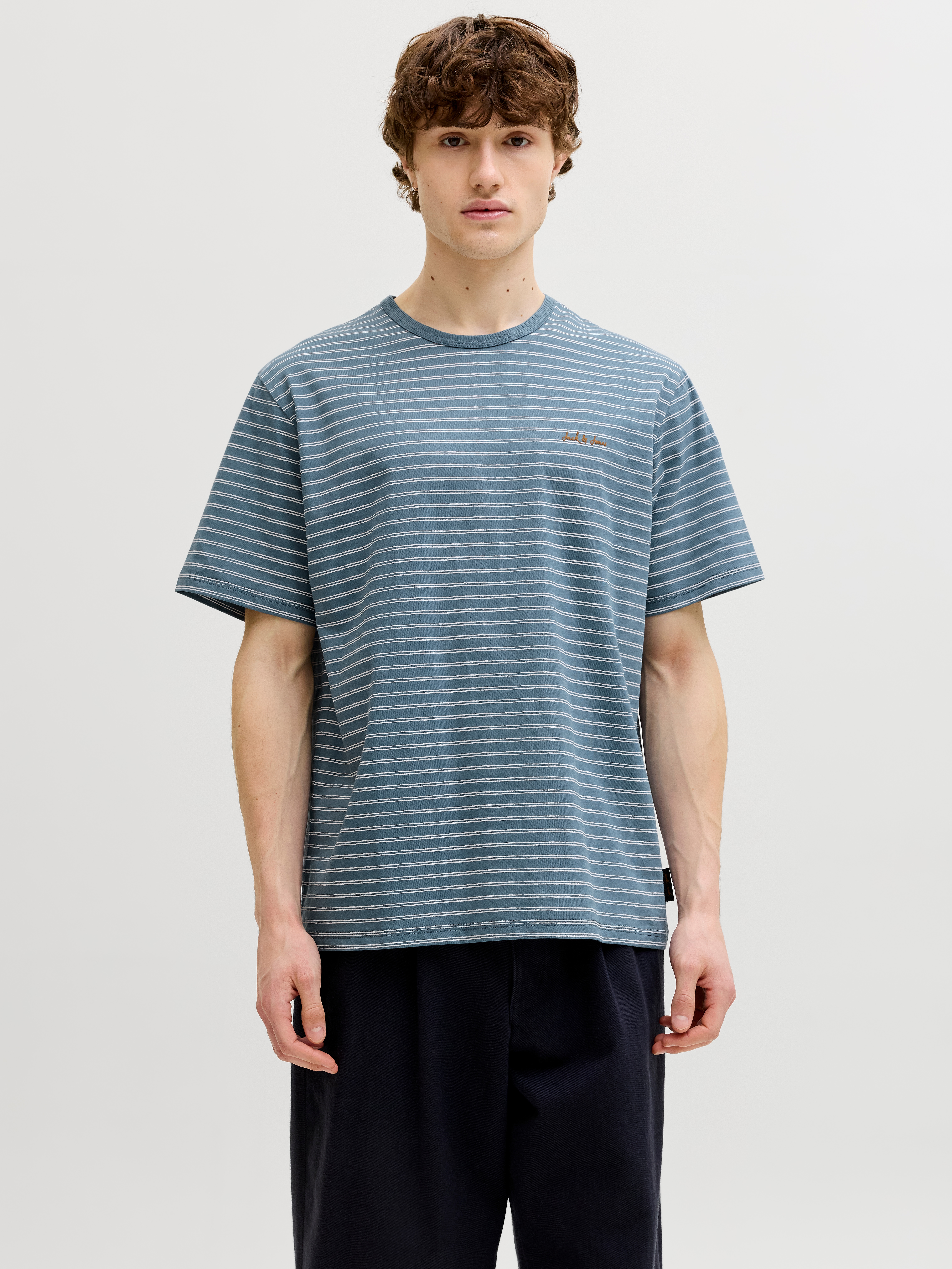 Jack & Jones Rundhalsshirt "Jjdevin Daytona Striped Tee Ss Crew Neck" Baumwollmischung, Relaxed Fit