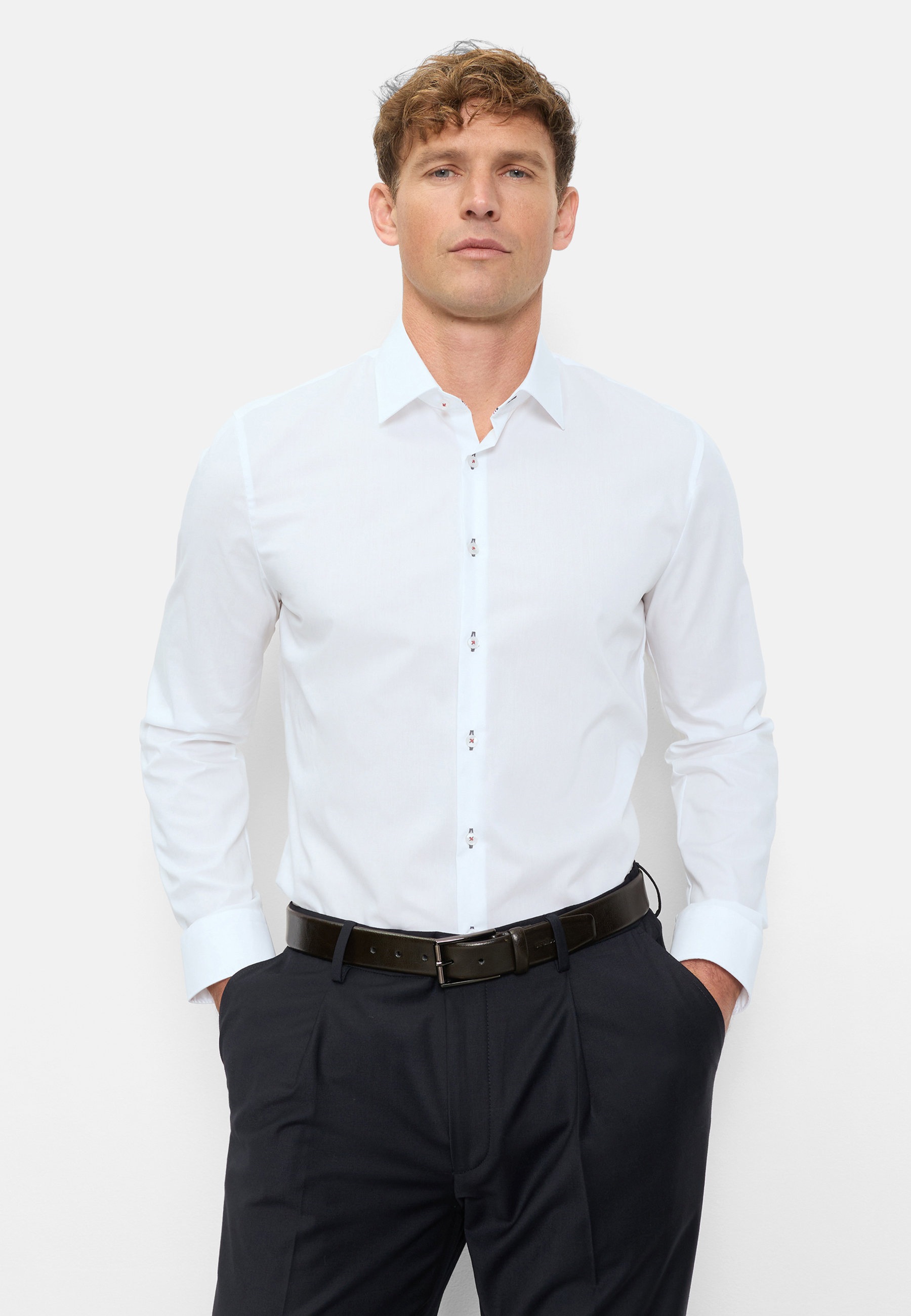 Businesshemd OLYMP "OLYMP No. Six, super slim, Kent", Herren, Gr. 45, Normaler Arm, weiß, 100% Baumwolle, Hemden