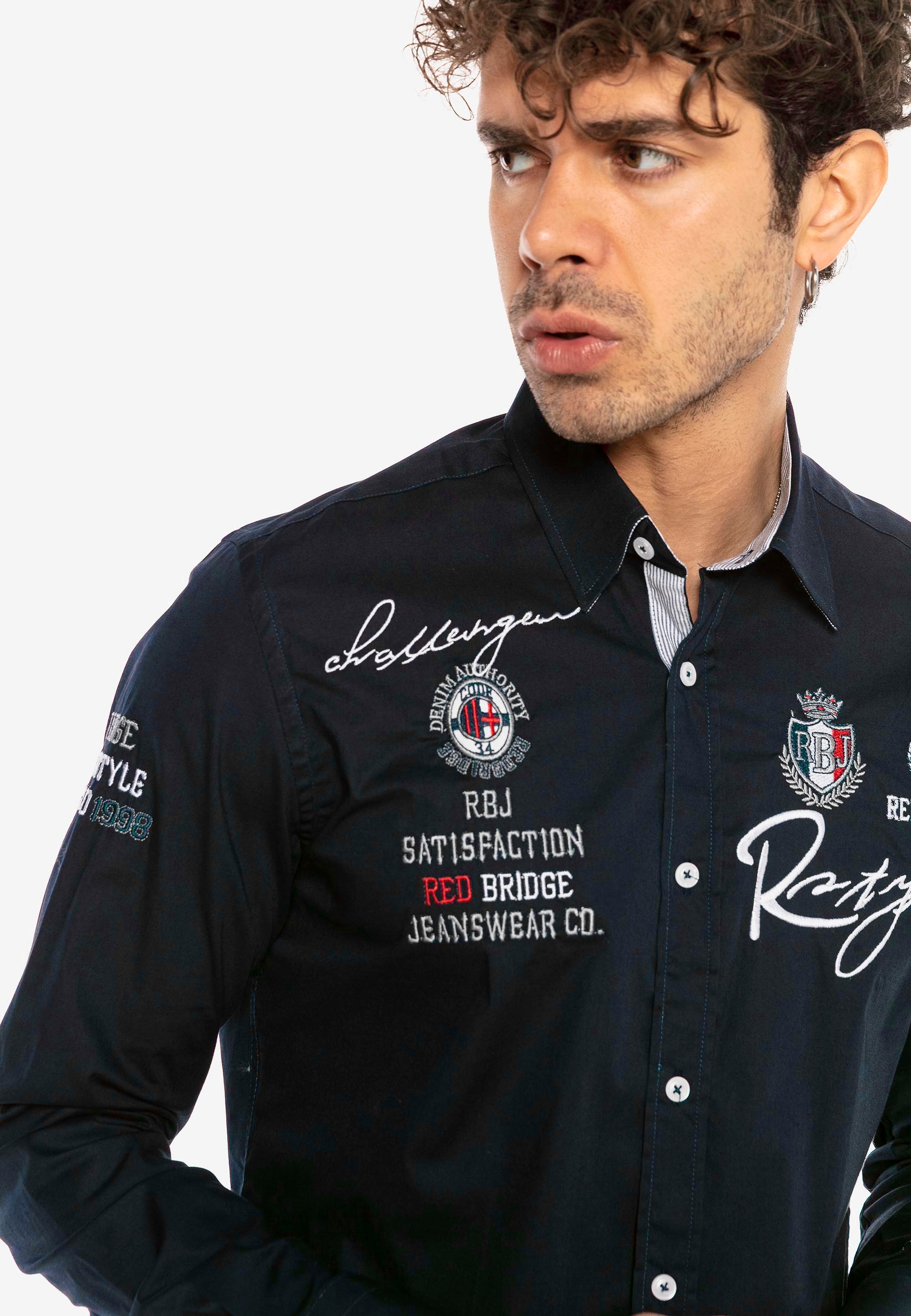RedBridge Langarmhemd »Jersey für Fit-Schnitt Stickerei ▷ City«, im BAUR Slim mit 