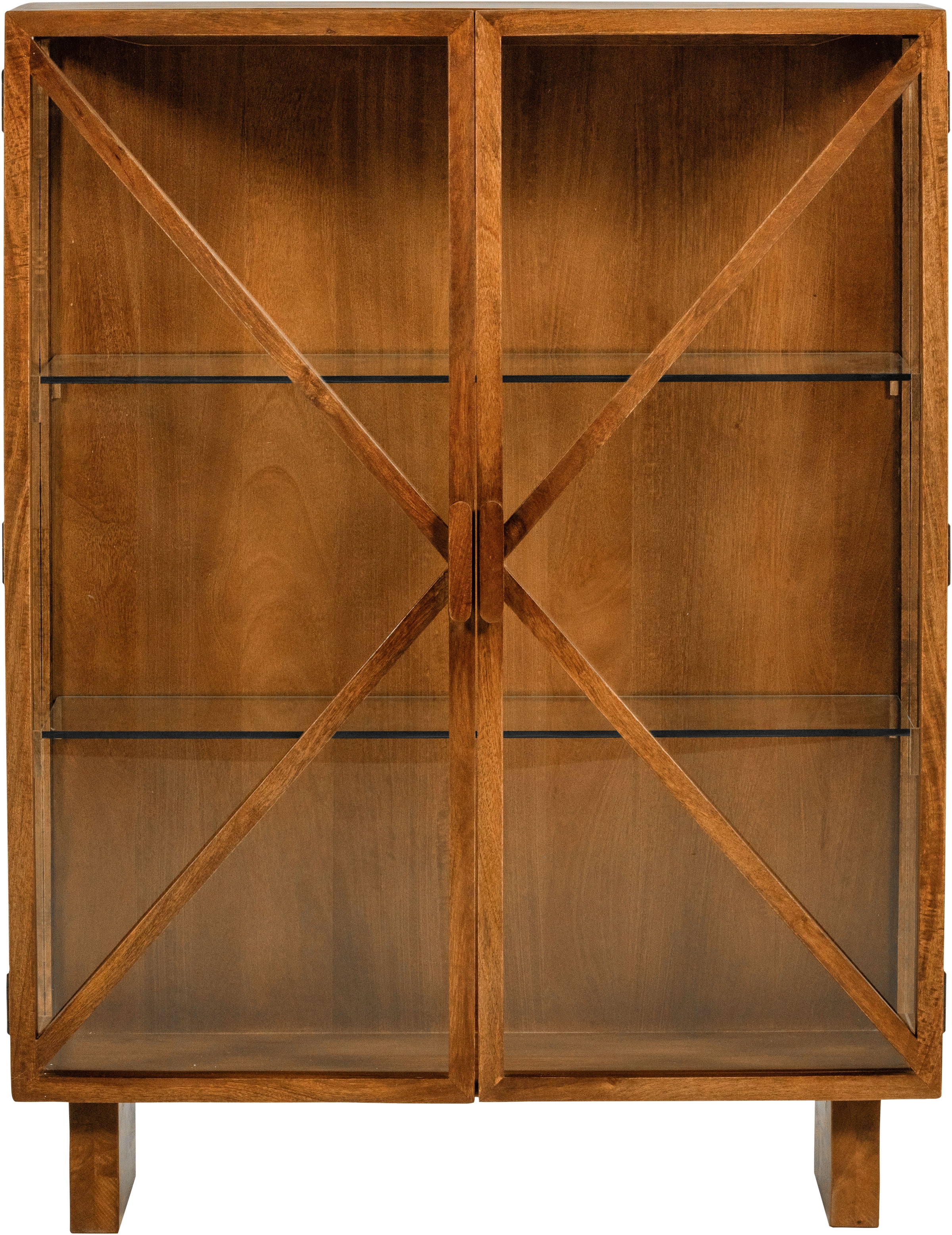 WOOOD Vitrine »Kella Mangoholz mit Glastüren und Glasablagen B 100 x D 44 x H 132 cm« Tragkraft 5–7 kg pro Ablage, Wandbefestigung empfohlen