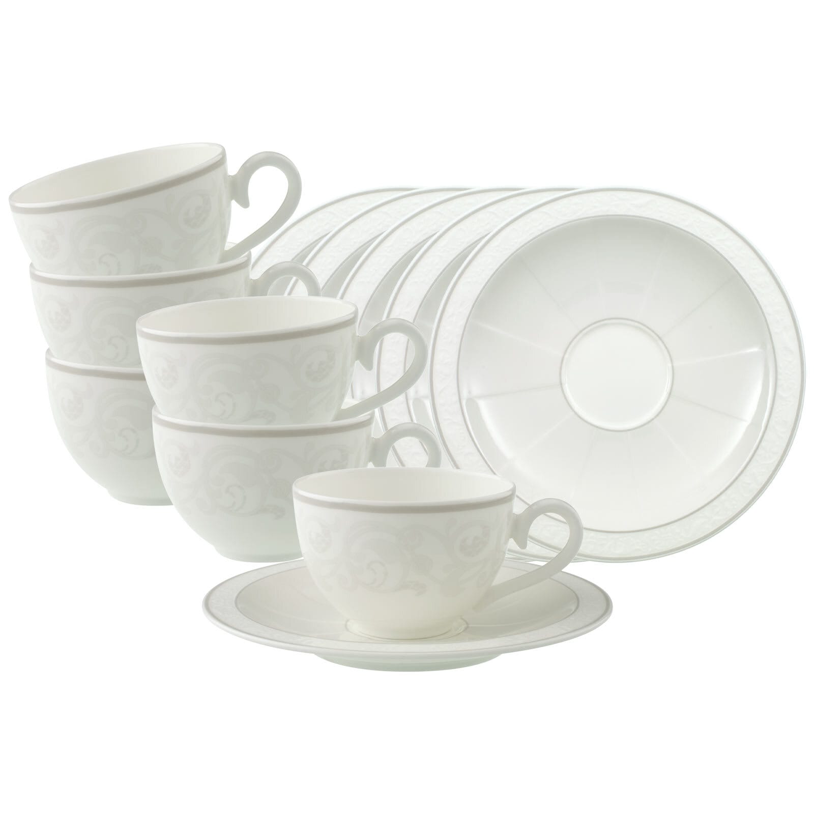 Villeroy & Boch Tasse "Kaffeetassen mit Untertassen Gray Pearl 120 ml 6er Set weiß" Spülmaschinenfest, Mikrowellensicher