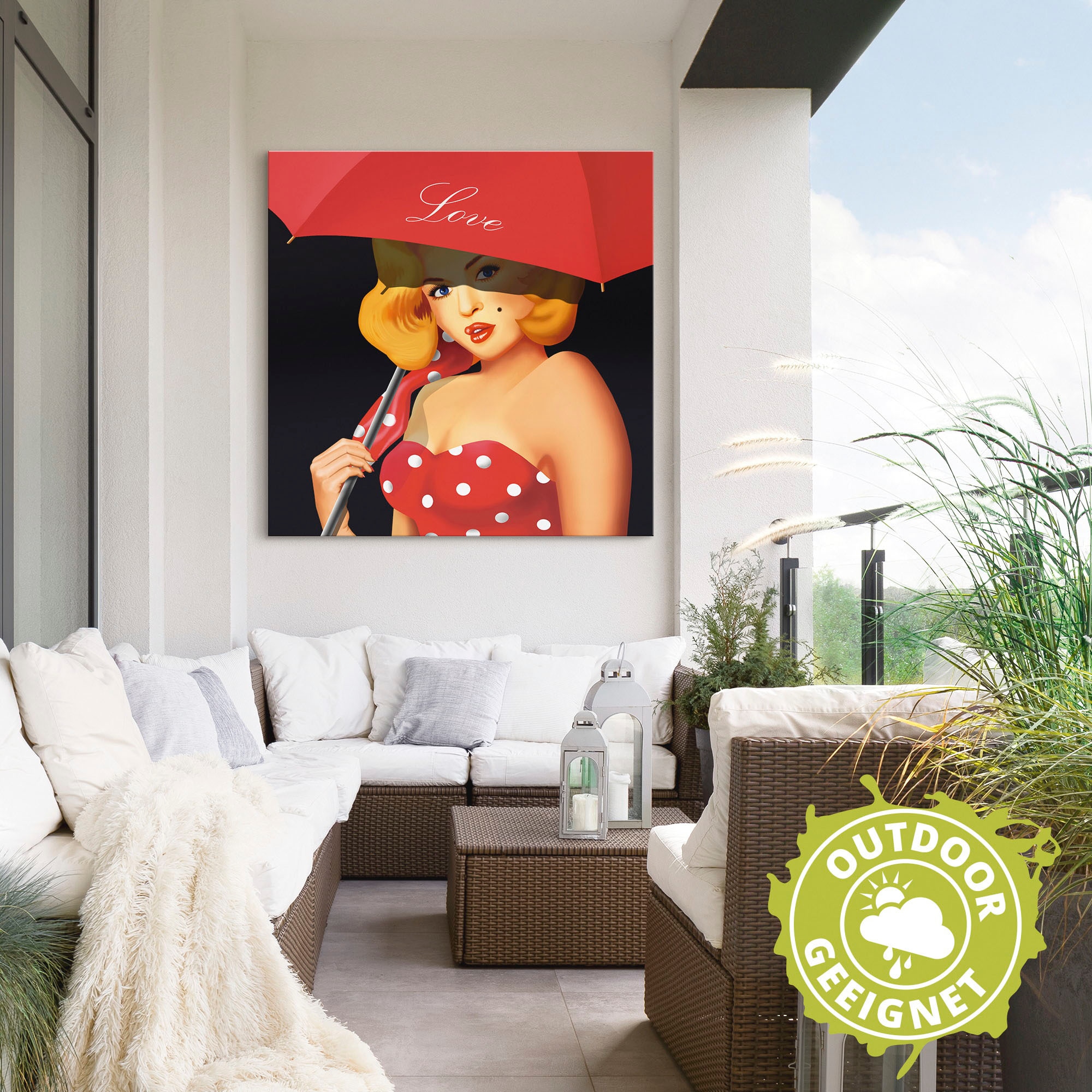 Artland Wandbild »Pin-Up Girl unter rotem Regenschirm«, Frau, (1 St.), als Alubild, Outdoorbild, Leinwandbild in verschied. Größen