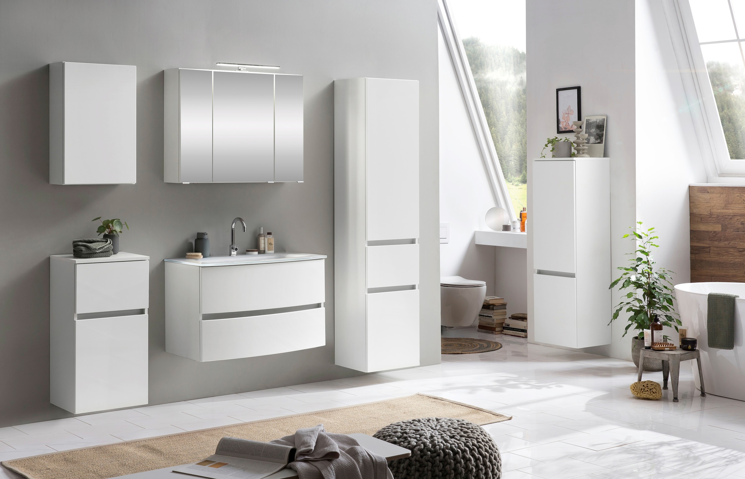 welltime Badezimmer-Set »Kaunas«, (Set, 5 St.), bestehend aus Waschtisch-Set mit Seitenschrank, Breite 160 cm