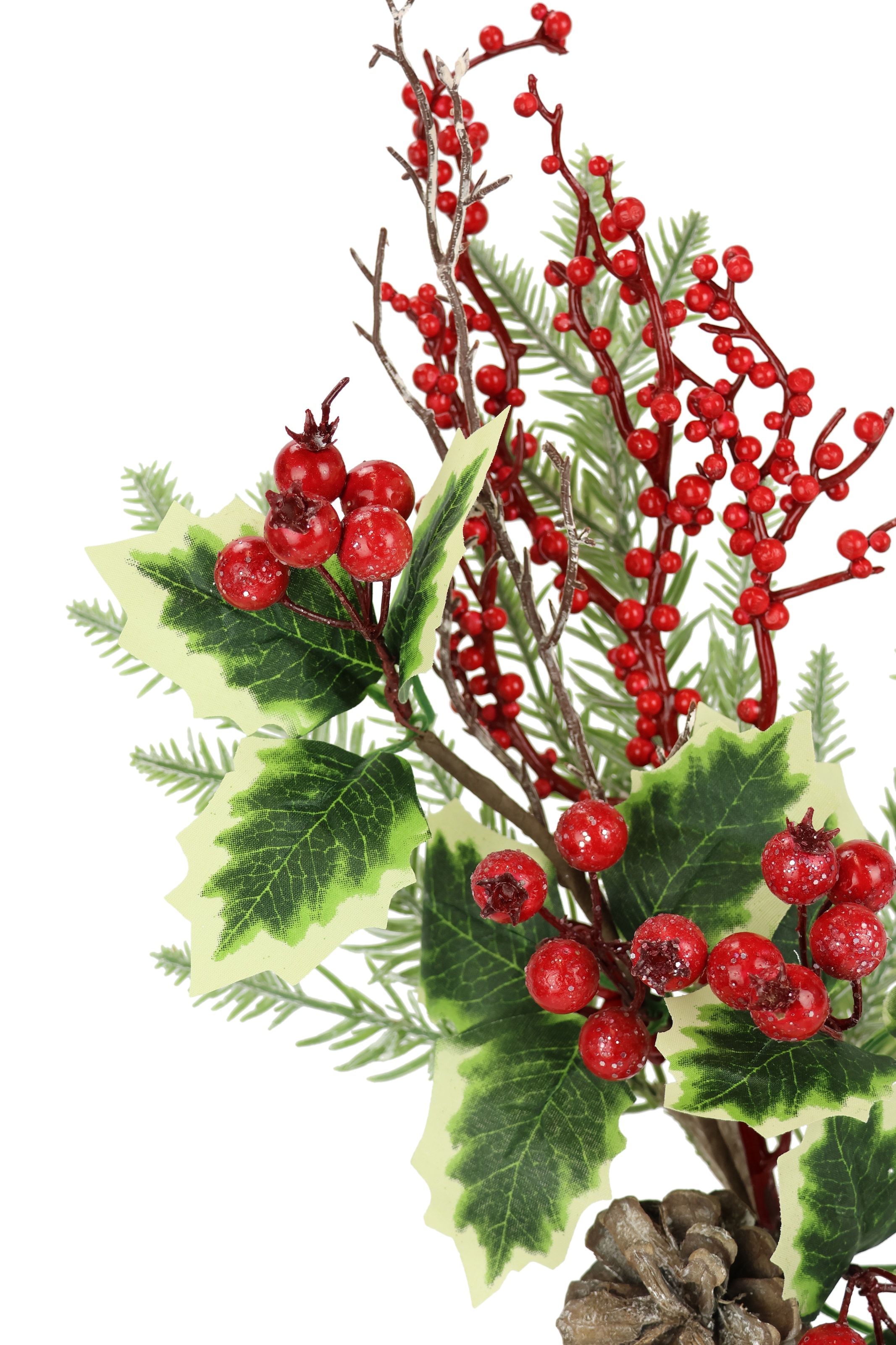 I.GE.A. Kunstzweig »Künstlicher Zweig Zapfen/Beeren/Tanne/Ilex«, 2er Set Dekozweig Zweig Deko für Girlande Kranz Weihnachtsdeko