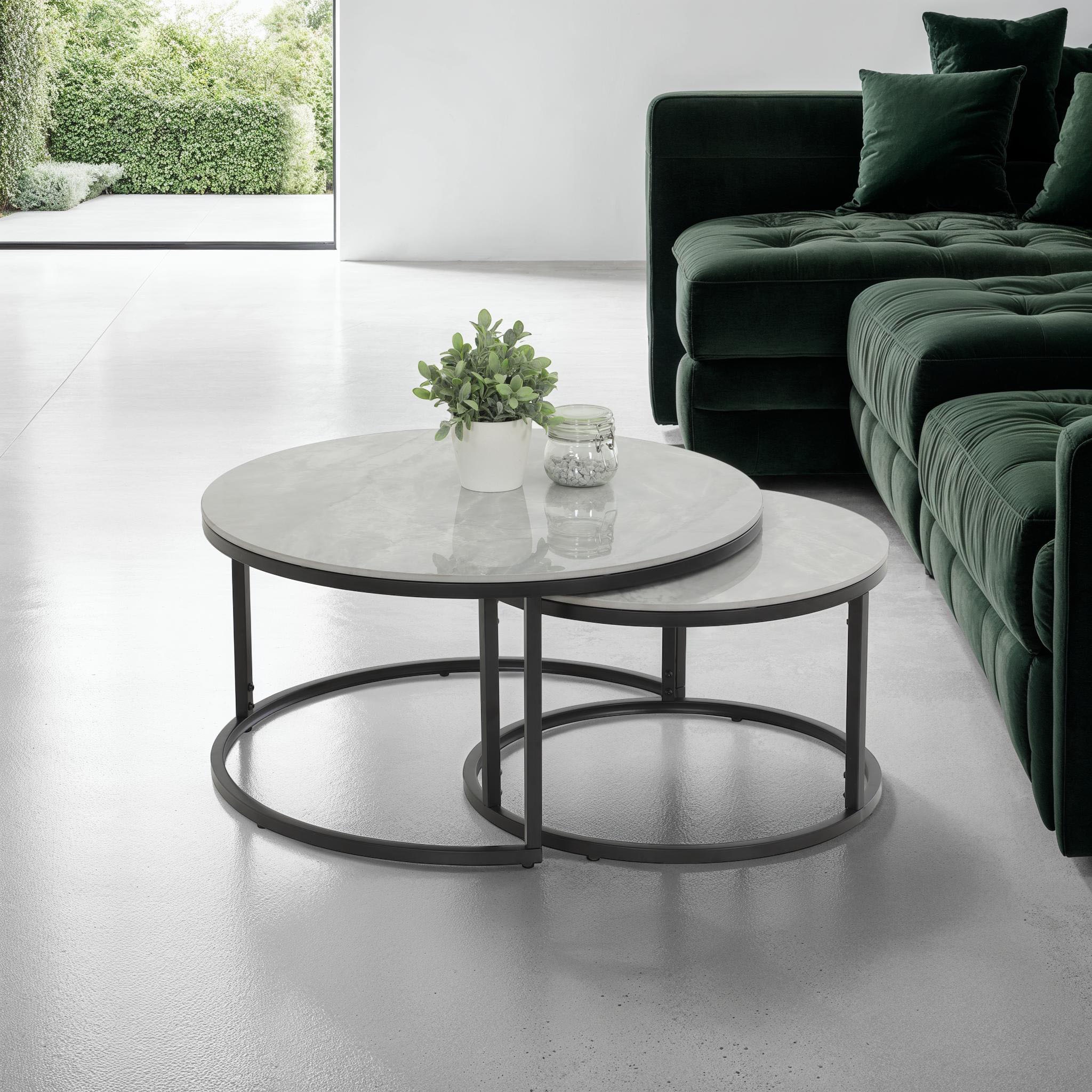 HELA Couchtisch »LUIS Topseller«, (Set, 2 St.), 2er Set, 12mm Sinterstein; Marmoroptik, Boho Wohnzimmertisch