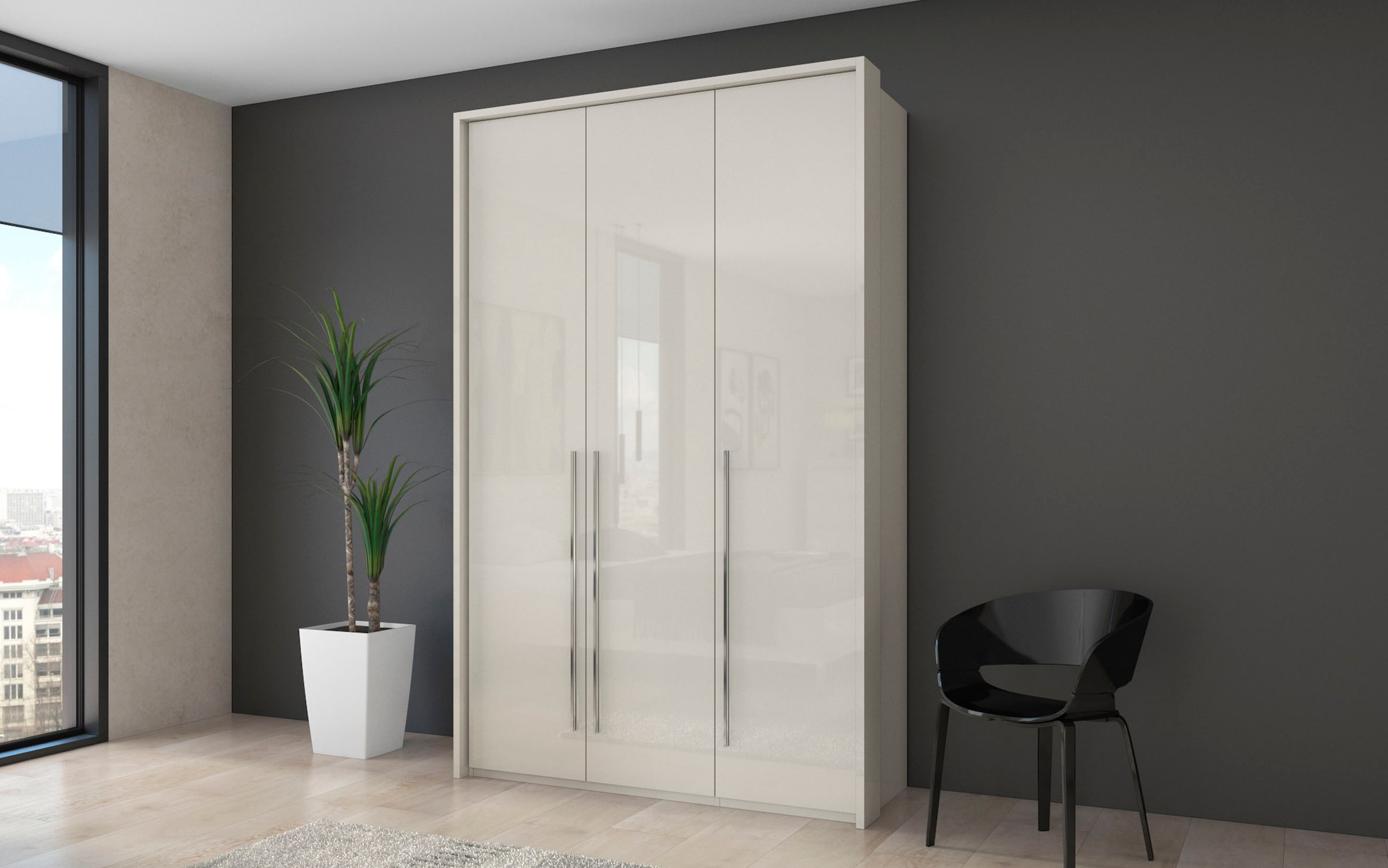 OTTO home Kleiderschrank "Piano, inklusive Rahmen und Beleuchtung, soft-close-Funktion" viele Breiten zur Auswahl, 226cm hoch, beige oder weiß, UV lackiert, Hochglanzfronten, FSC-zertifiziert
