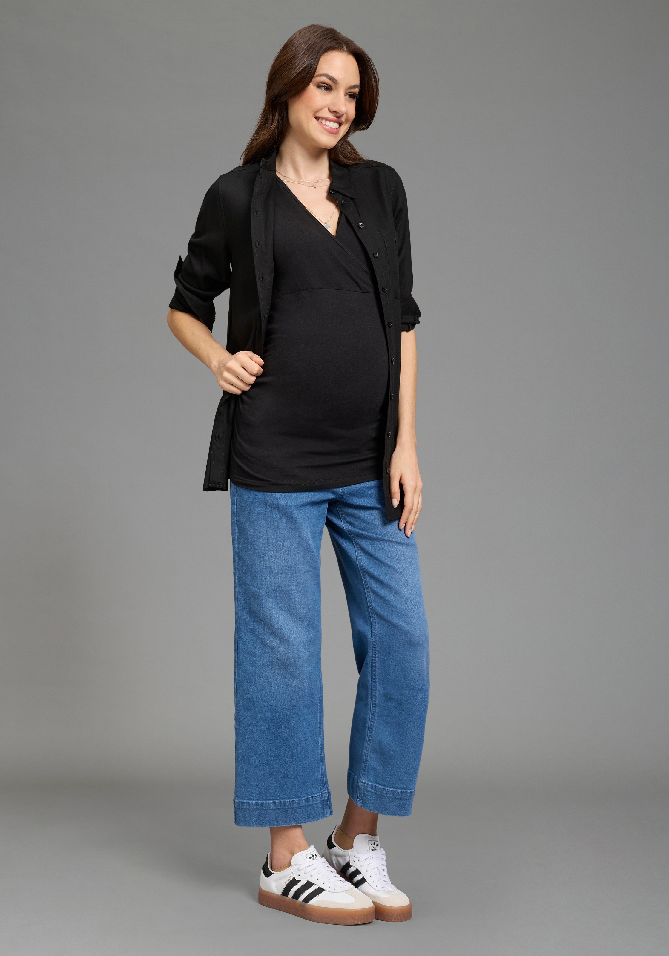 Umstandsjeans NEUN MONATE "7/8 Loose fit Umstandsjeans", Damen, Gr. 34, N-Gr, mid blau used, Denim/Jeans, Obermaterial: 98% Baumwolle, 2% Elasthan, unifarben, bequem, Jeans, gerader Beinverlauf, mit elastischem Gummizug, mit Stretch-Anteil 3