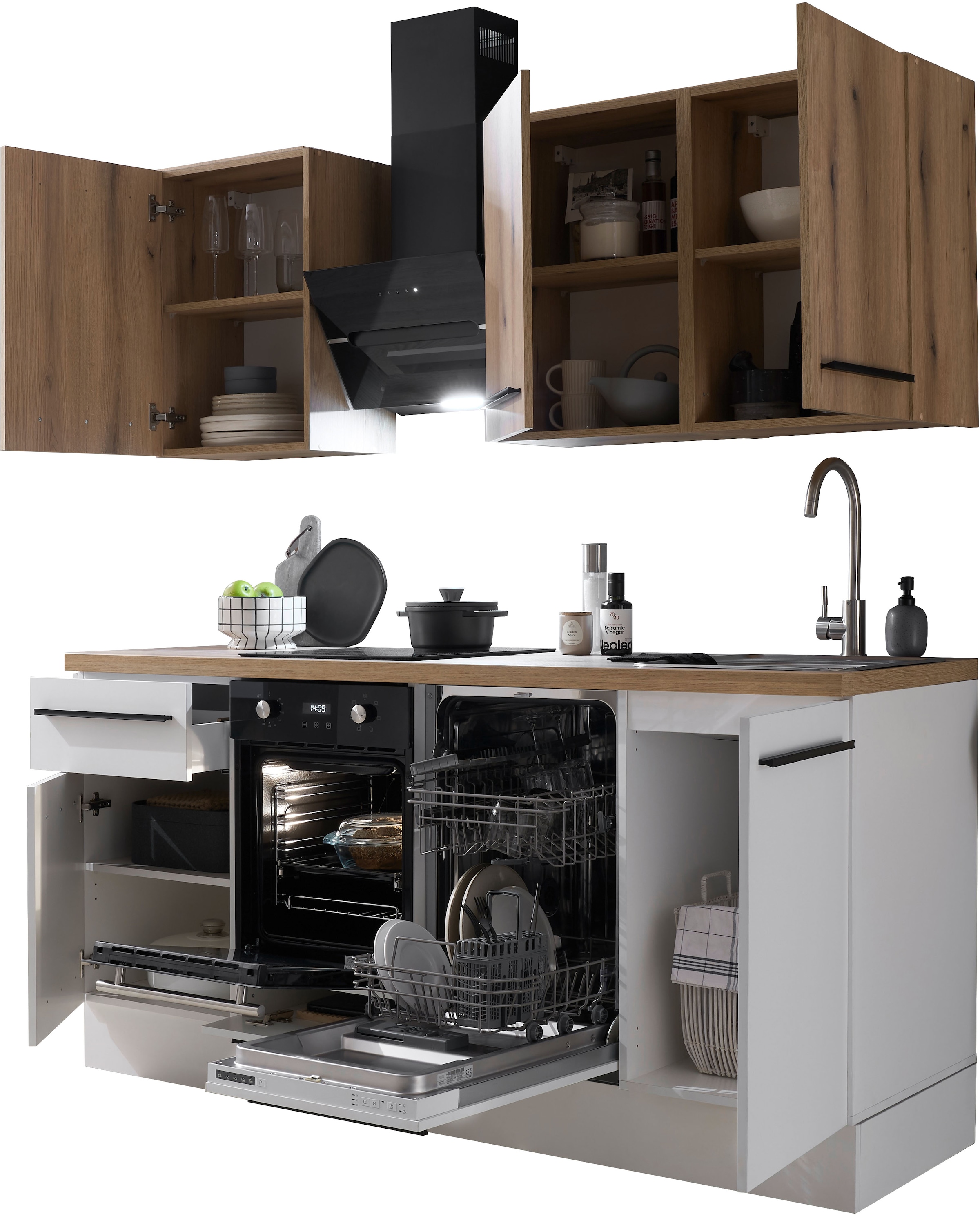 BASIC by Balculina Pantryküche »Torcello BxHxT 180x210x60 cm«, Breite 180cm, wahlweise mit E-Geräten, Softclose-Funktion