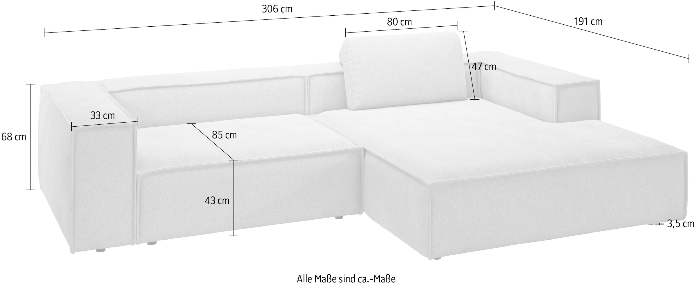 Places of Style Ecksofa »Watertown, modernes XXL L-Form, 306 cm breit«, Großzügiges Lounge-Sofa mit viel Platz für die Familie