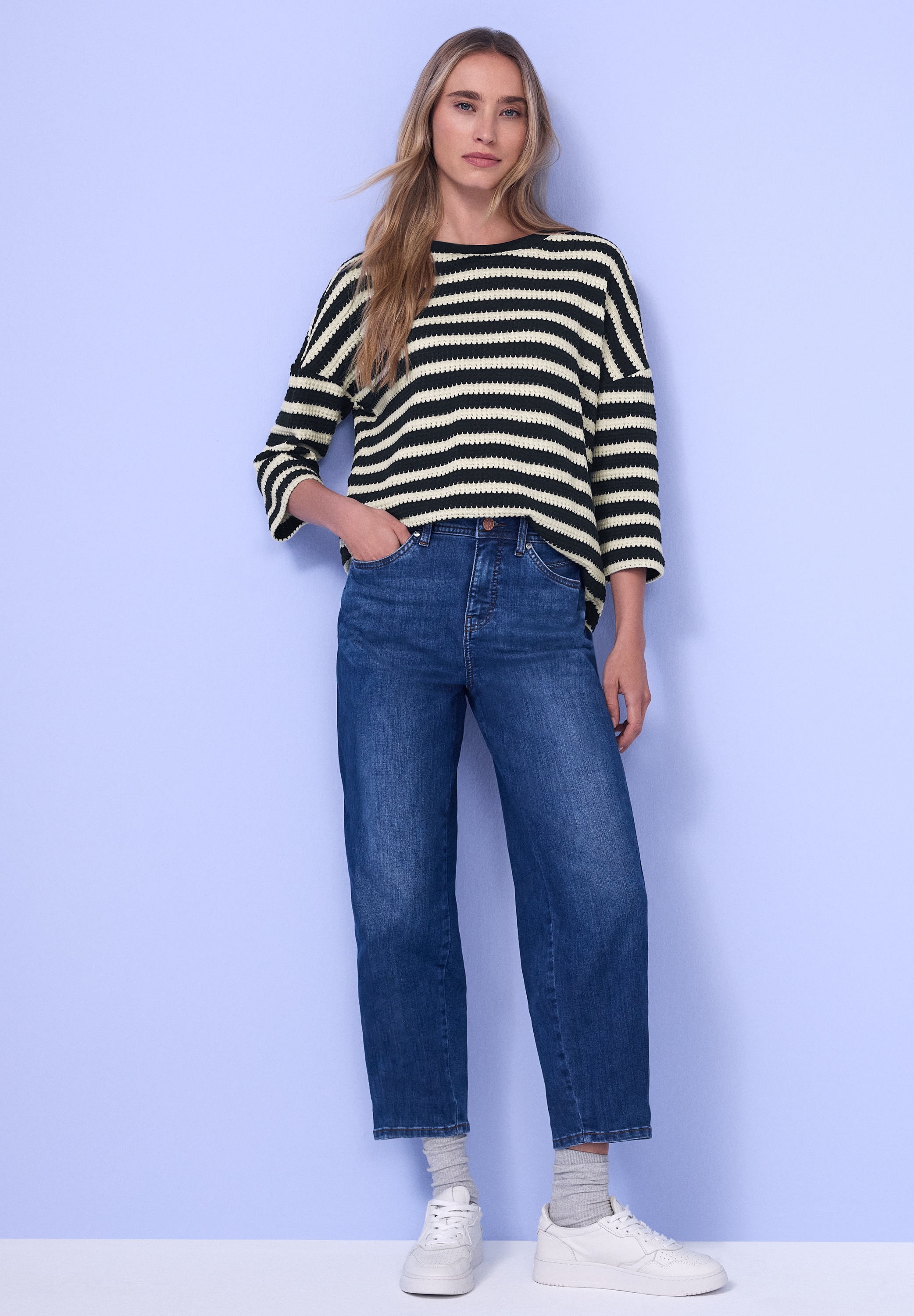 STREET ONE 3/4-Arm-Shirt Strick-Look Shirt mit Streifenmuster