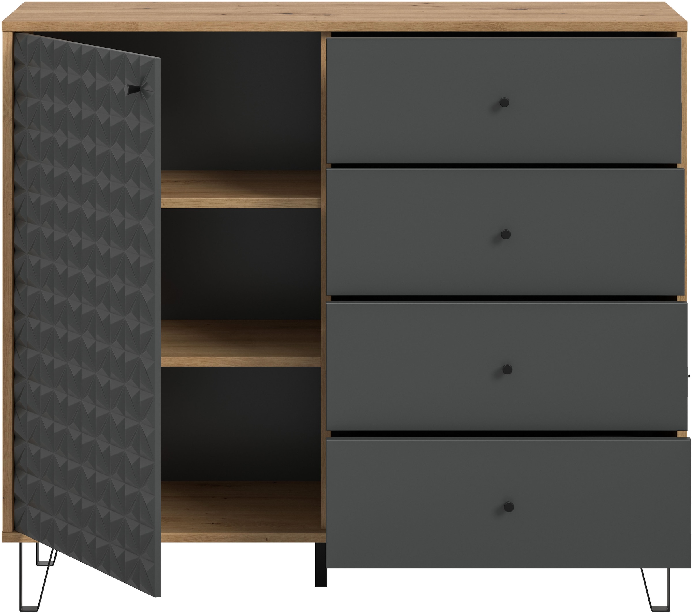 Home affaire Highboard »VICENZA, Breite 110cm, 1 Tür, 2 Einlegeböden, 3 Fächer, 4 Schubkästen« Kommode, Schrank, Anrichte, Board, Wohnzimmerschrank