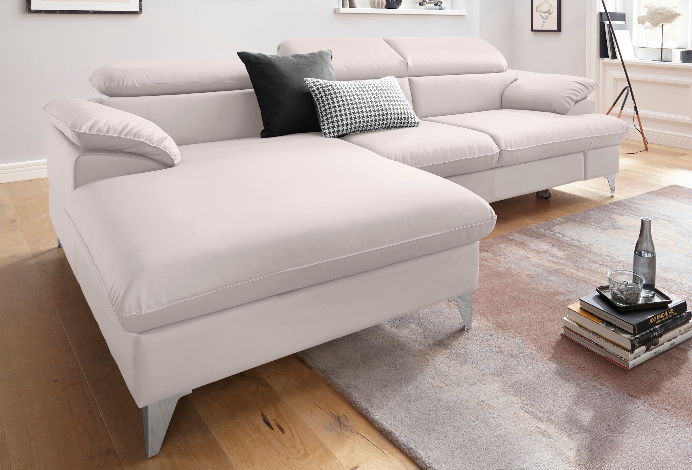 COTTA Polstergarnitur »Caluso L-Form«, (2 tlg.), Set bestehend aus: Ecksofa mit Kopfteilverstellung & Hocker