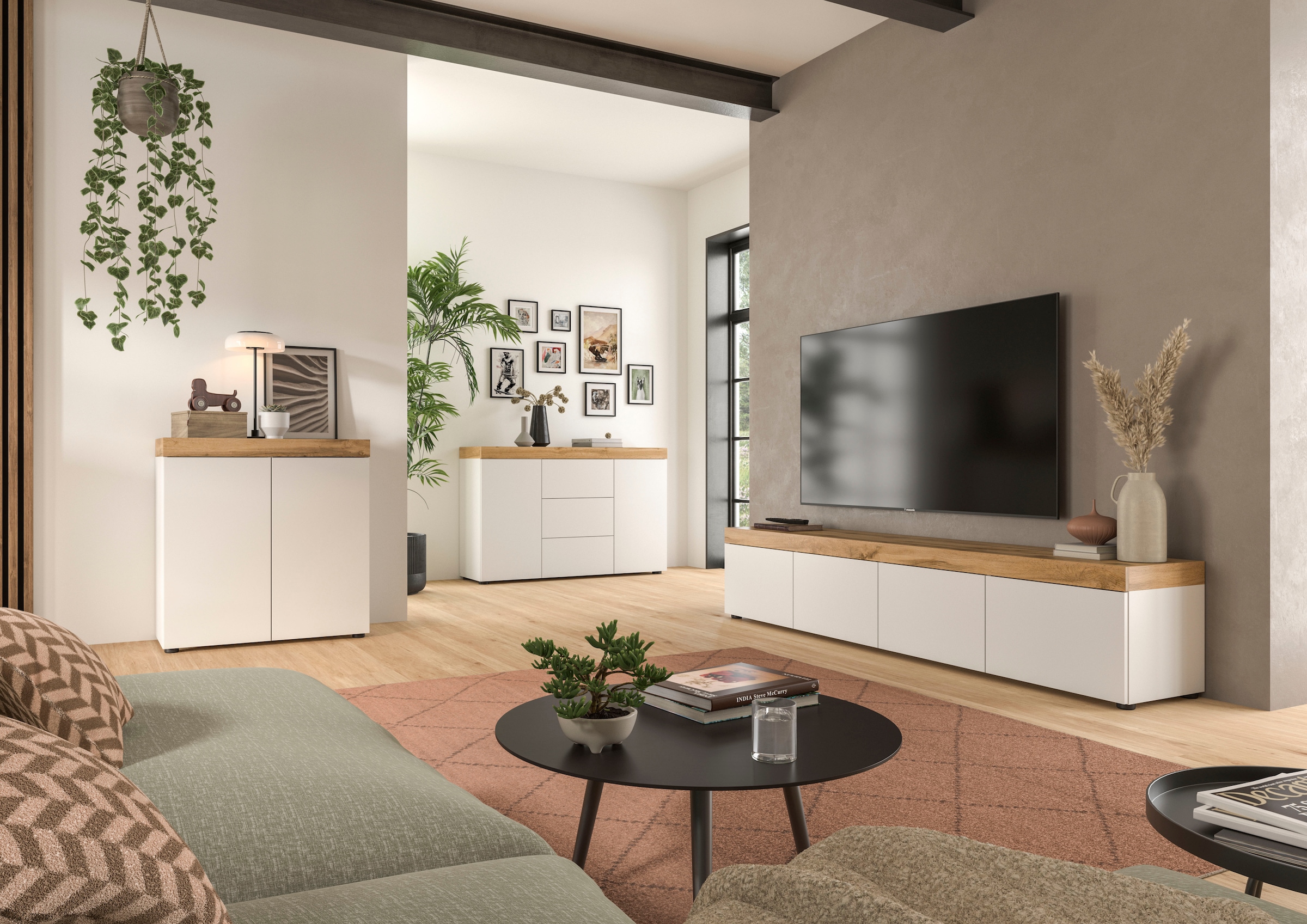 OTTO home Sideboard »MAMBO, Breite 125cm, 2 Türen, 3 Schubkästen, push-2-open« 2 farbige Ausführung, in verschiedenen Farben erhältlich, 1 Stk. tlg. Sideboard, Kommode, Wohnzimmer, Flur, Arbeitszimmer