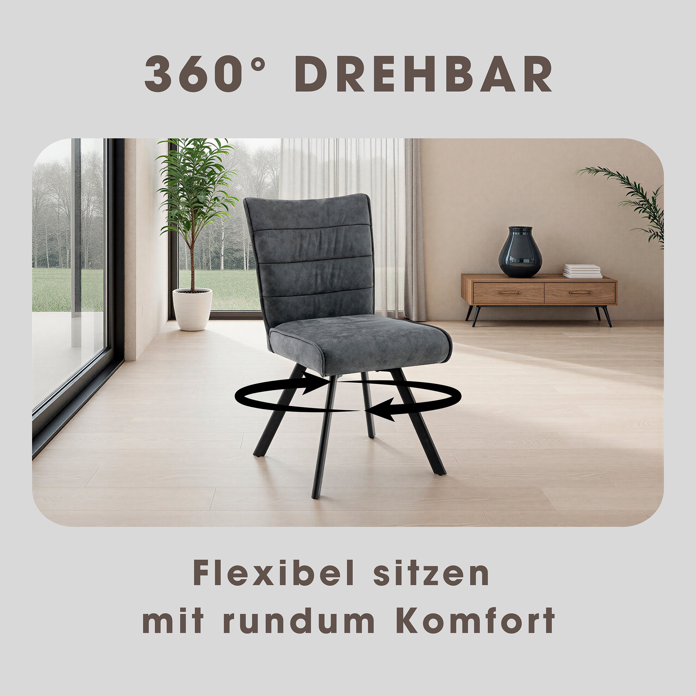 byLIVING Esszimmerstuhl »ROBBIE« (Set) 2 Stk.Microfaser, 360° drehbar, Taschenfederkern,Steppung Rücken, Keder
