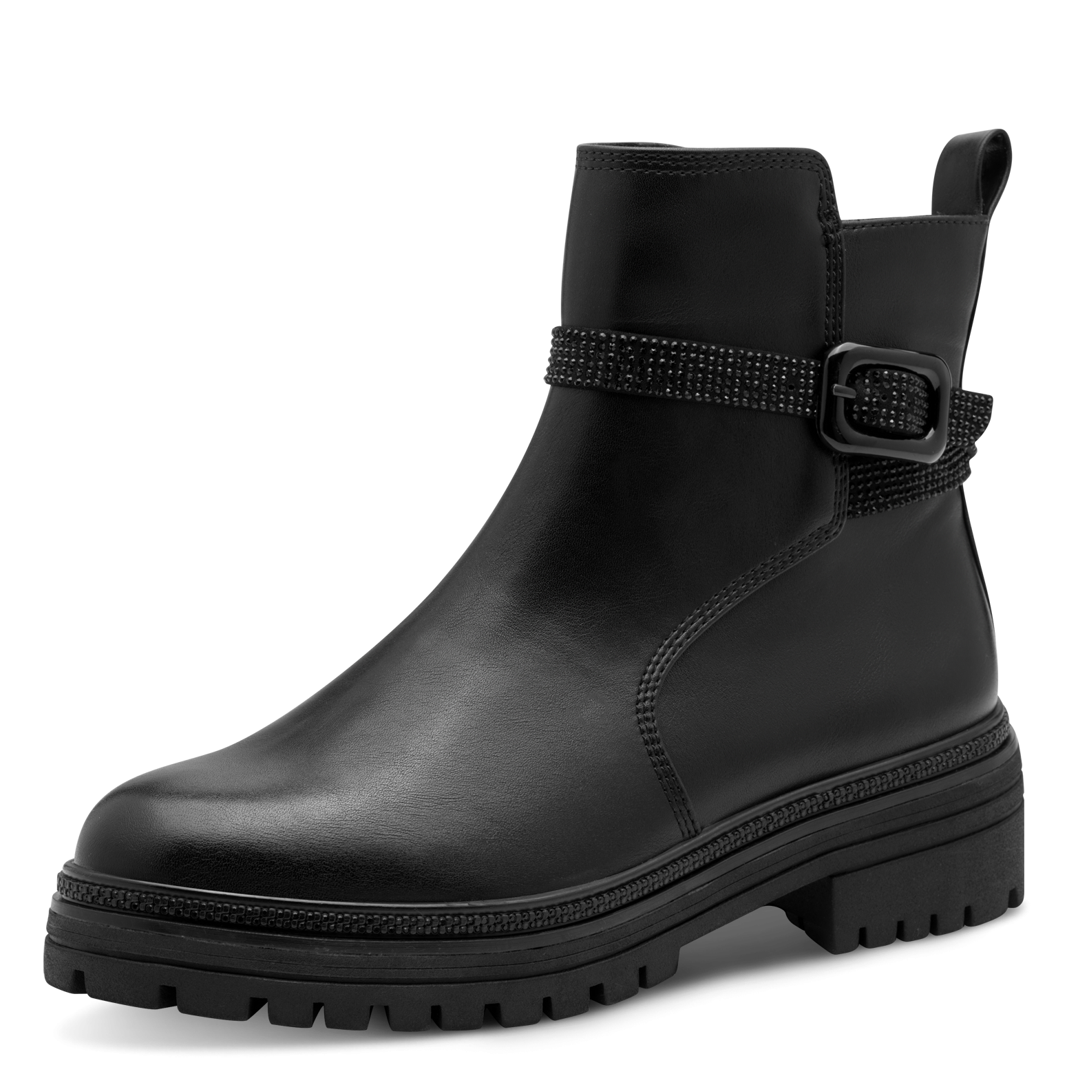 MARCO TOZZI Stiefelette, Blockabsatz, Bikerboots, Zierschnalle mit Strasssteinen besetzt