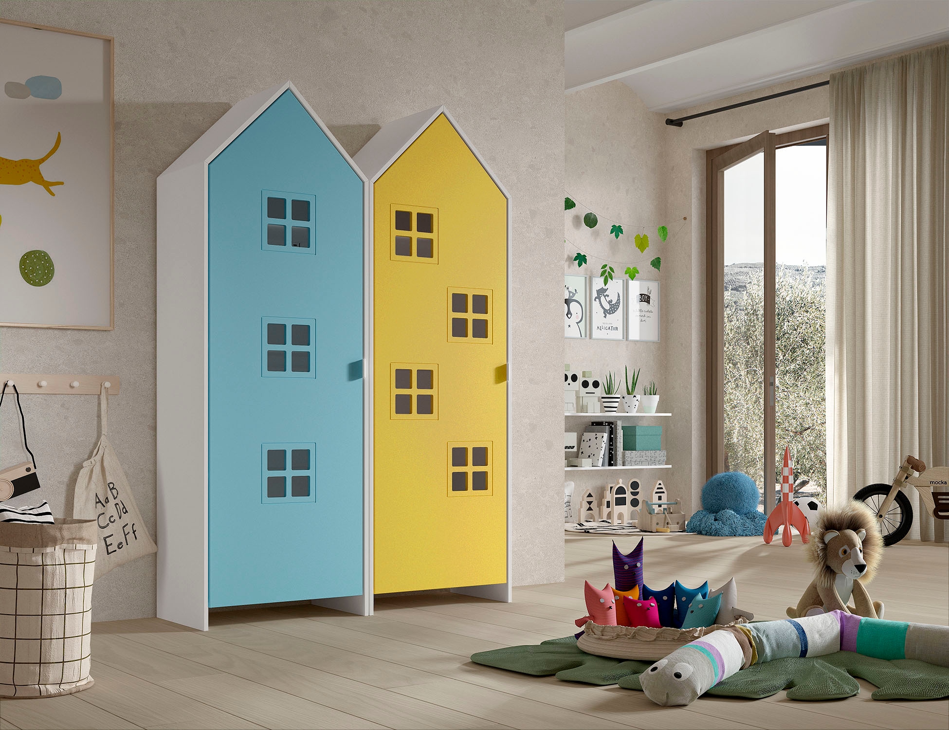 Vipack Kleiderschrank »Set Casami Bruges in trendigem Design, 2 Kleiderschränke« Schranktüren in verschiedenen Farbkombinationen und Fensteranordnungen, 2 Stk. tlg. variable Anordnung, Kleiderschränke mit Böden und Kleiderstange