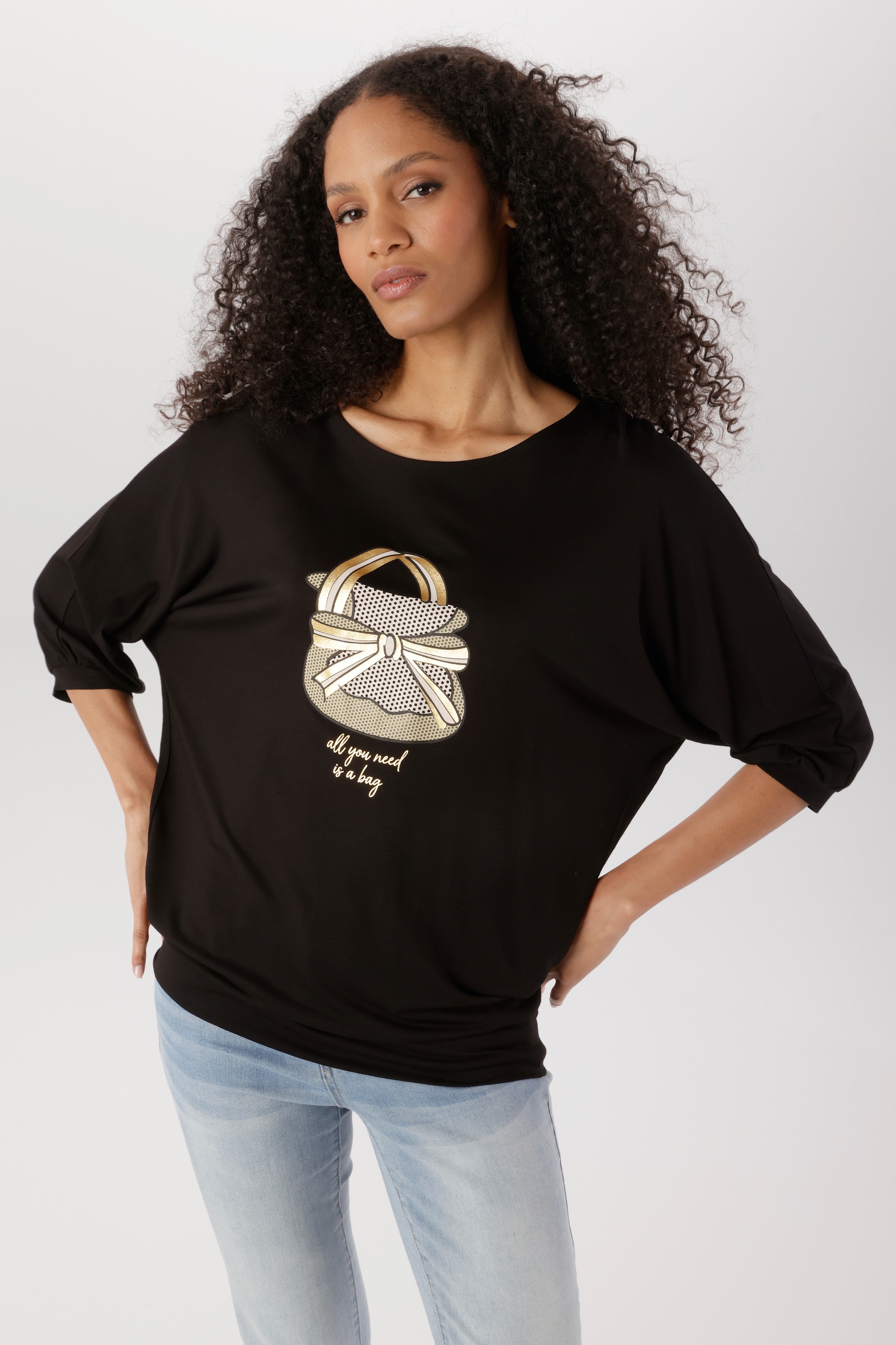 Aniston SELECTED Oversize-Shirt mit dekorativen, goldfarbenen Taschendruck vorne - NEUE KOLLEKTION