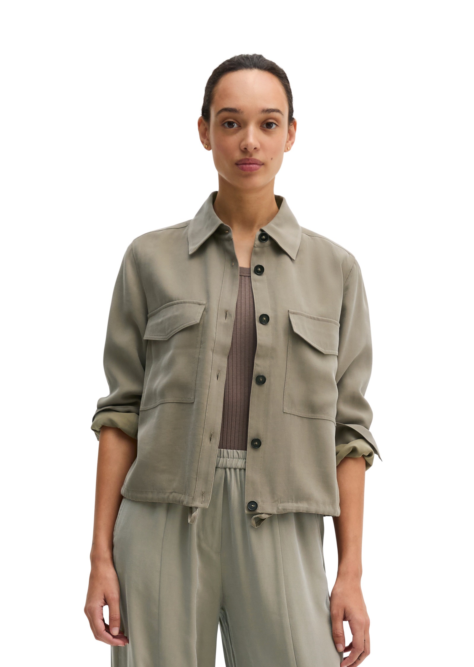 MARC O'POLO Damen Kurzjacke "aus gewaschener Viskose", beige, Gr. 40, unifarben, Obermaterial: 93% Viskose, 7% Polyester, Jacken
