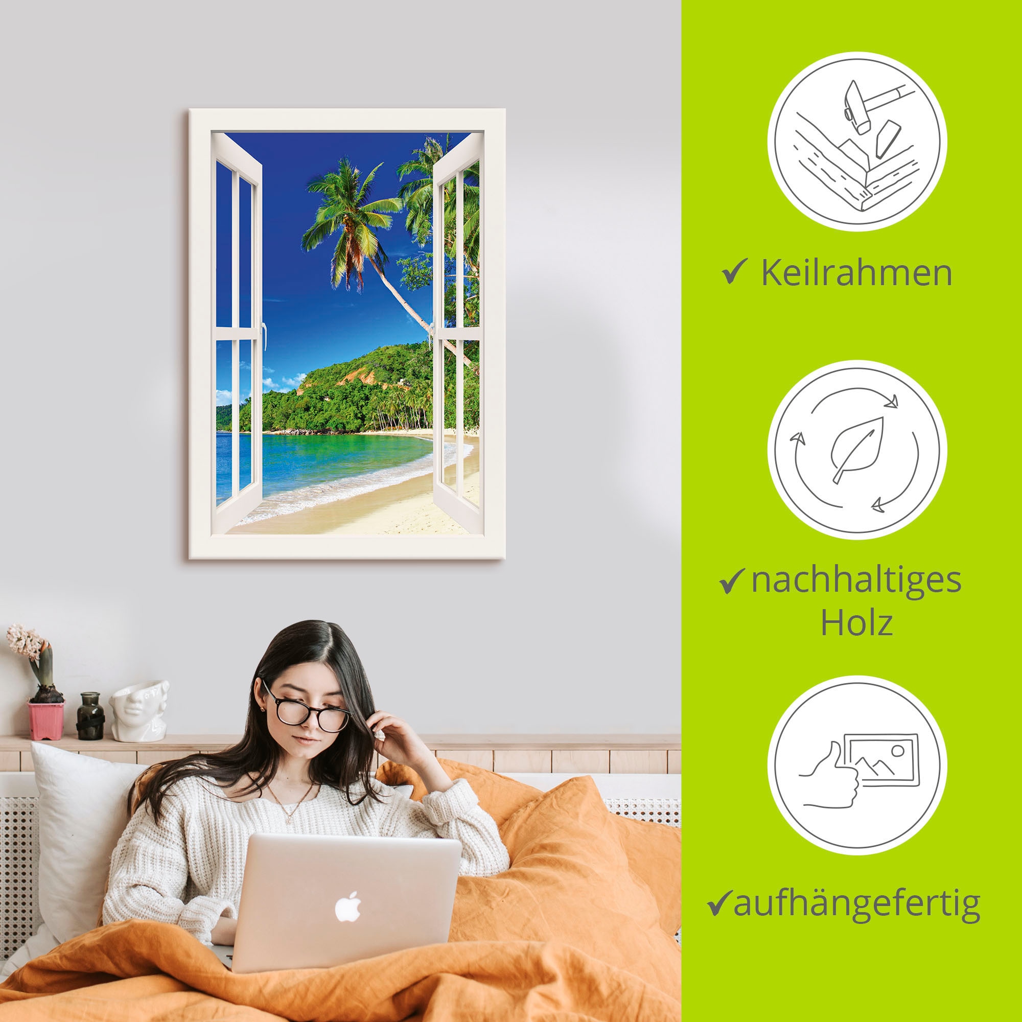 Artland Wandbild »Fensterblick Paradies«, Fensterblick, (1 St.), als Leinwandbild, Poster, Wandaufkleber in verschied. Größen