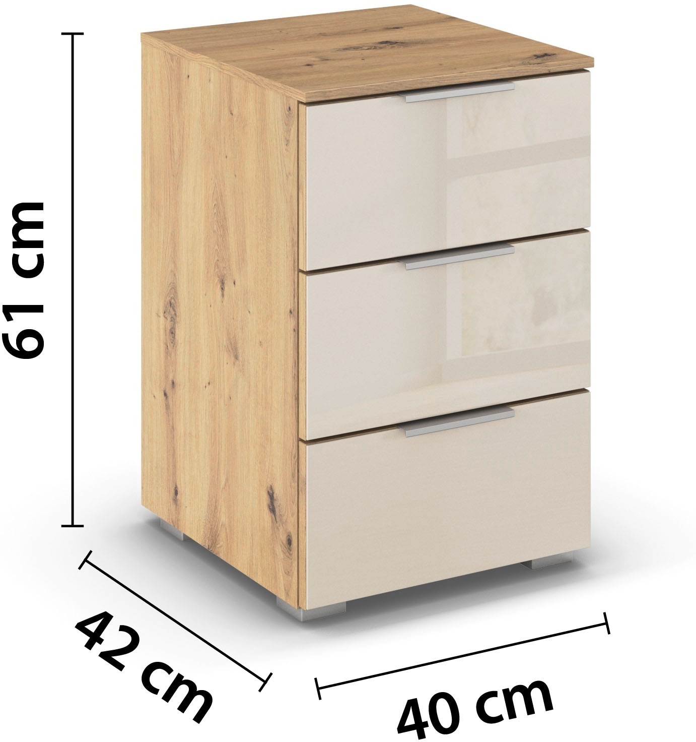 rauch Nachtkommode »Nachttisch Nachtschrank Nachtkonsole AGORDO mit Glasfront«, (in zwei Griff-Farben, Breite 40 cm), mit 3 geräumigen Schubladen für viel Stauraum MADE IN GERMANY