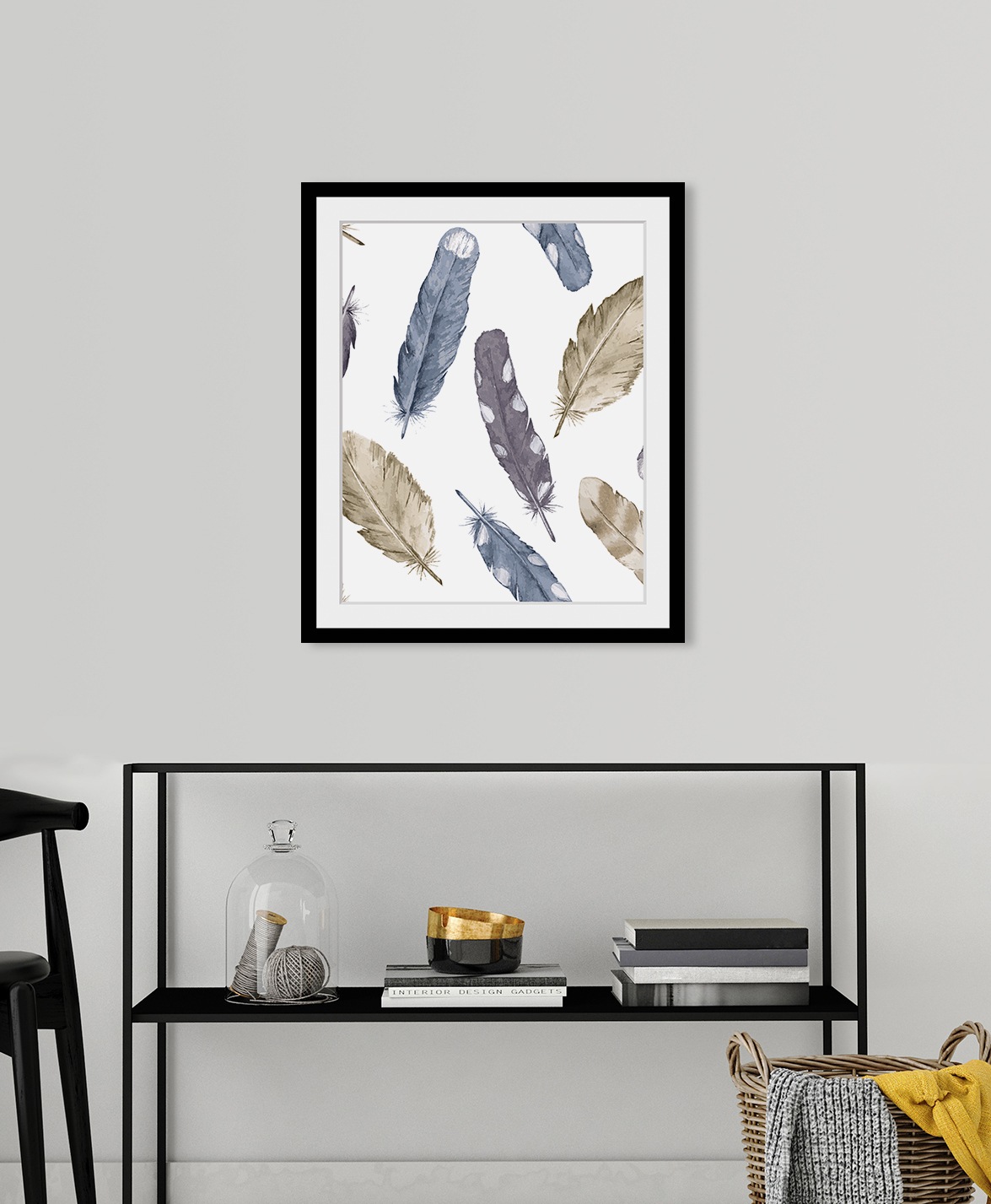 queence Bild »Frido«, Federn-Kunst, HD Premium Poster-Druck inkl. Holzrahmen