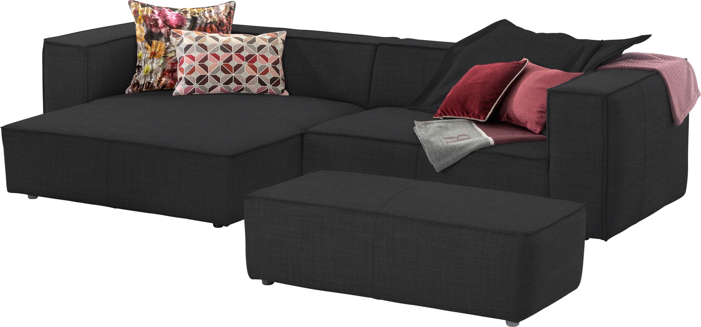 W.SCHILLIG Ecksofa »around-the-block«, (Spar-Set), inklusive Hocker, mit eleganter Biese, mit Federkern