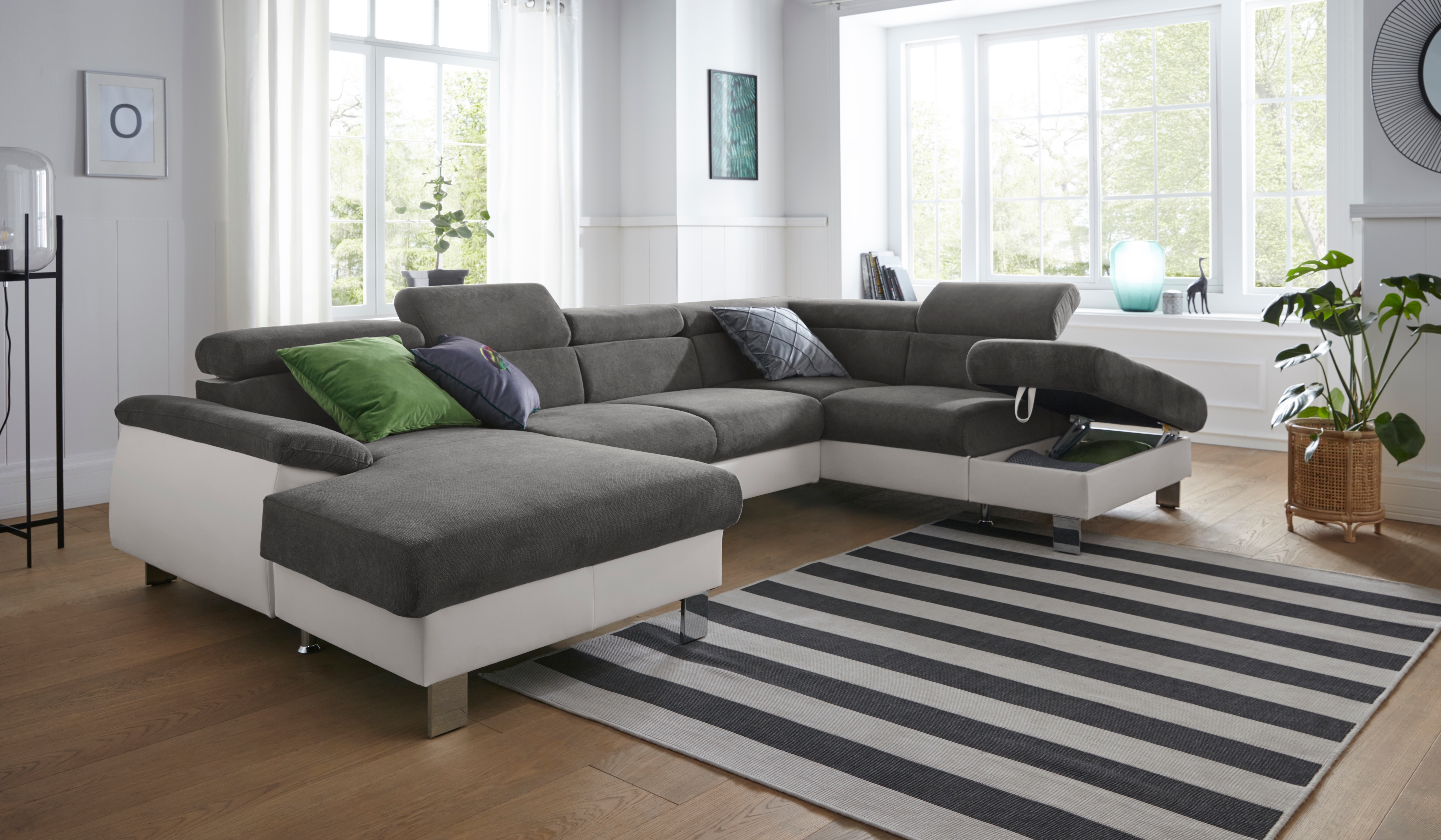 COTTA Wohnlandschaft "Komaris U-Form, B: 320 cm" mit Kopfteilverstellung, optional Schlaffunktion, Bettkasten & Licht